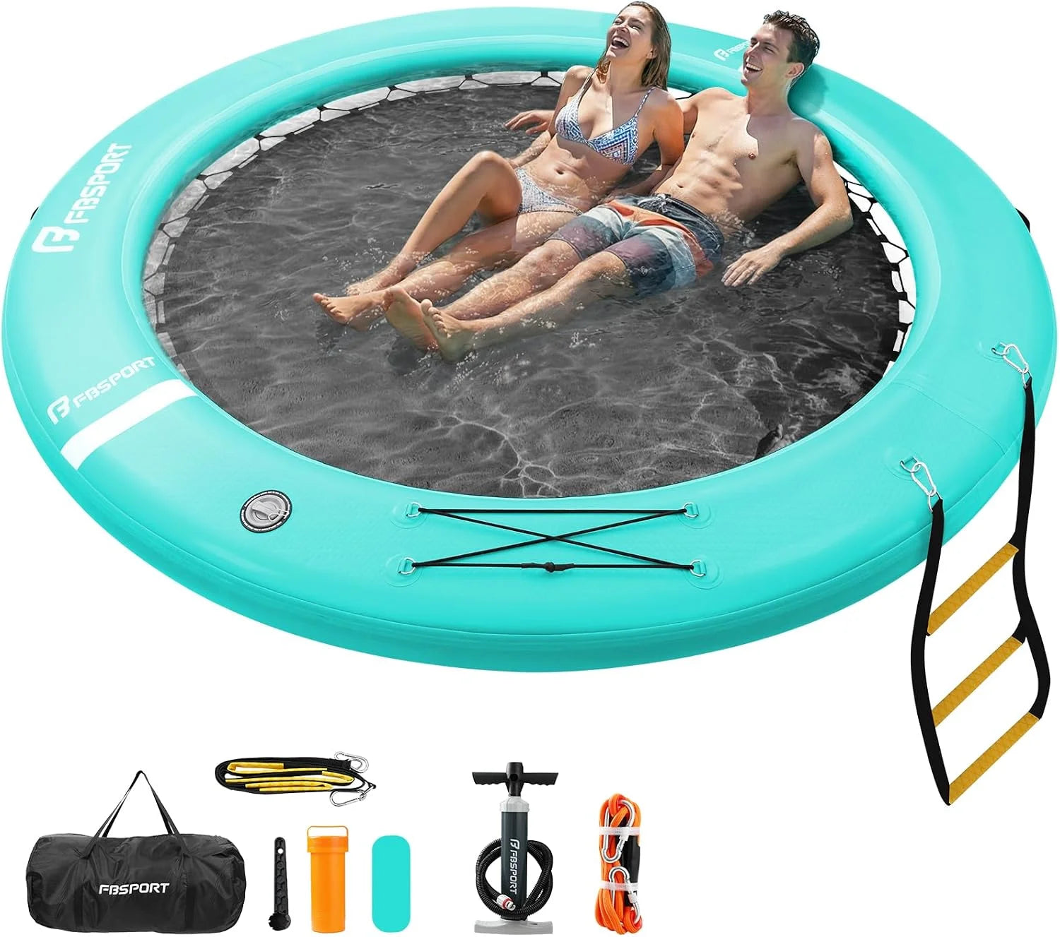 Inflatable Water Hammock Round Floating Ring, 10/8/6ft Inflatable Dock Floating Platform for Lake W/Cupholder - Image 9