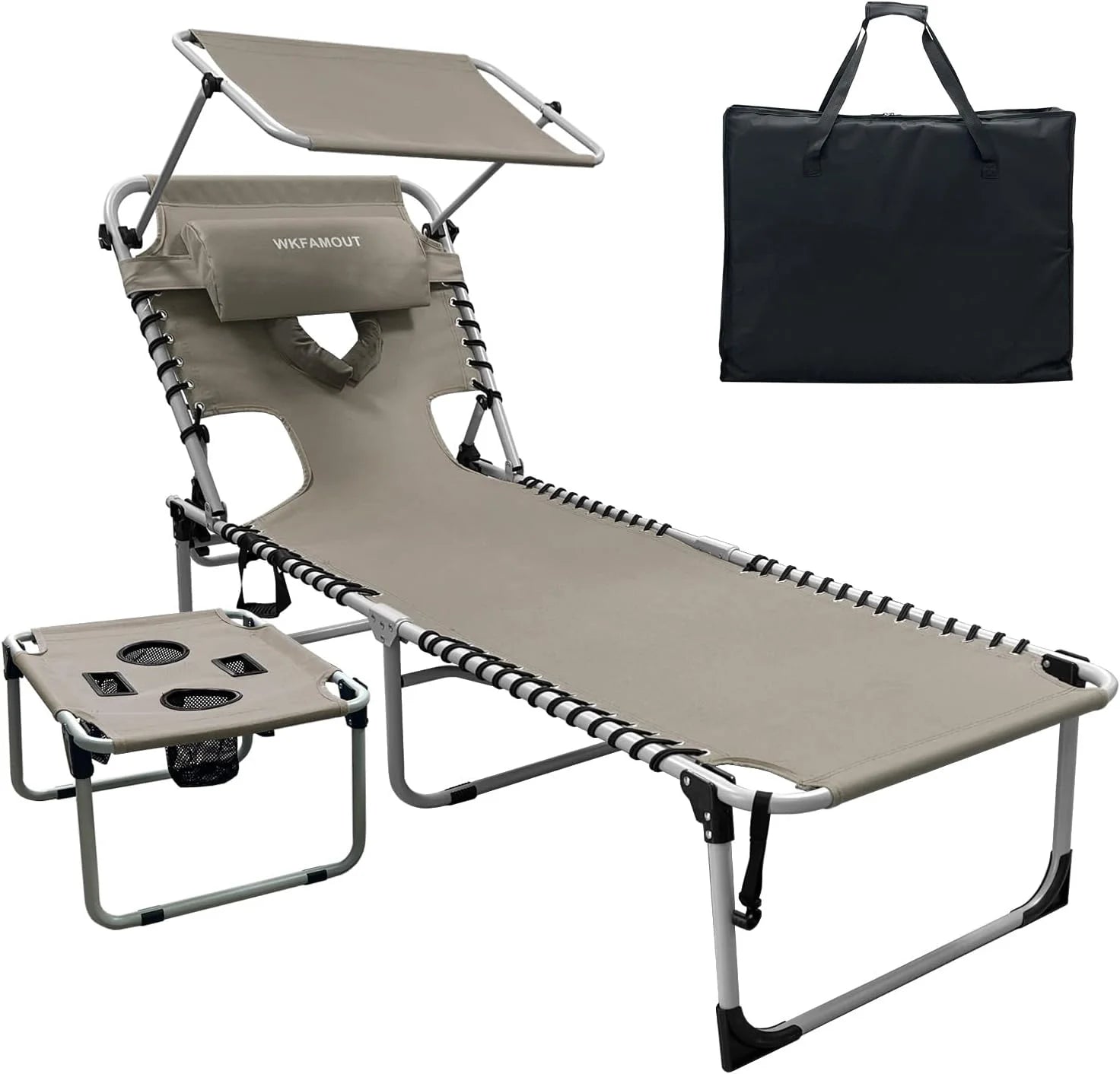 New Arrivals Outdoor Tanning Chair with Sun Canopy Shade & Face Hole, Folding Lounge Chair with Beach Table and Carry Bag - Image 8