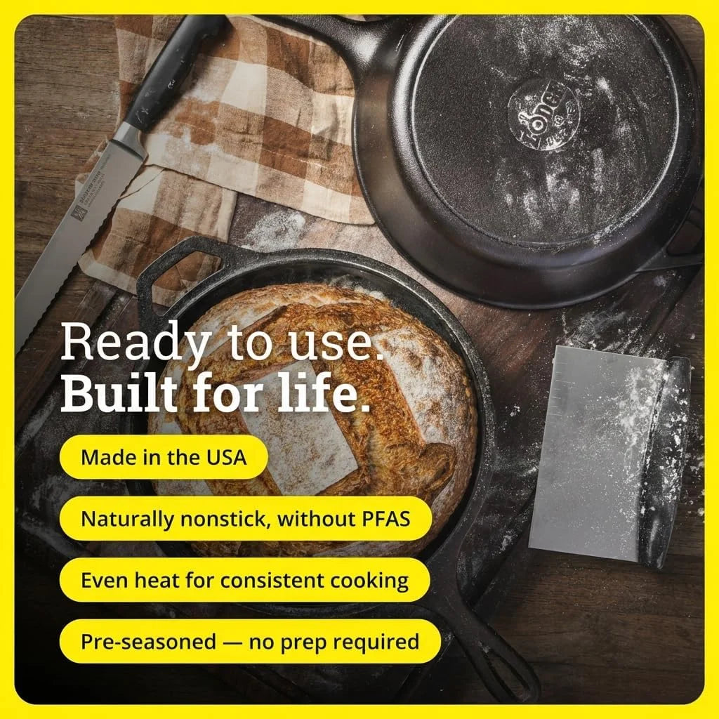 Cast Iron Combo Cooker, PFAS-Free 2-in-1 3.2 Quart Deep Pot and 10.25 Inch Skillet Set - Image 2