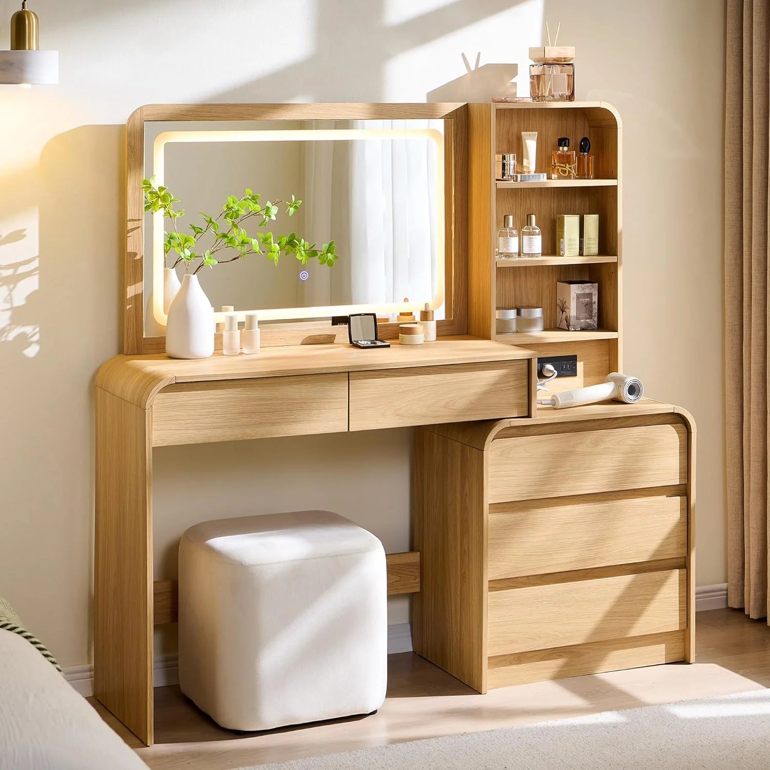 Vanity Desk with Mirror and Lights, 50" Modren Makeup Vanity with 35.43 Mirror and 5 Drawers - Image 4