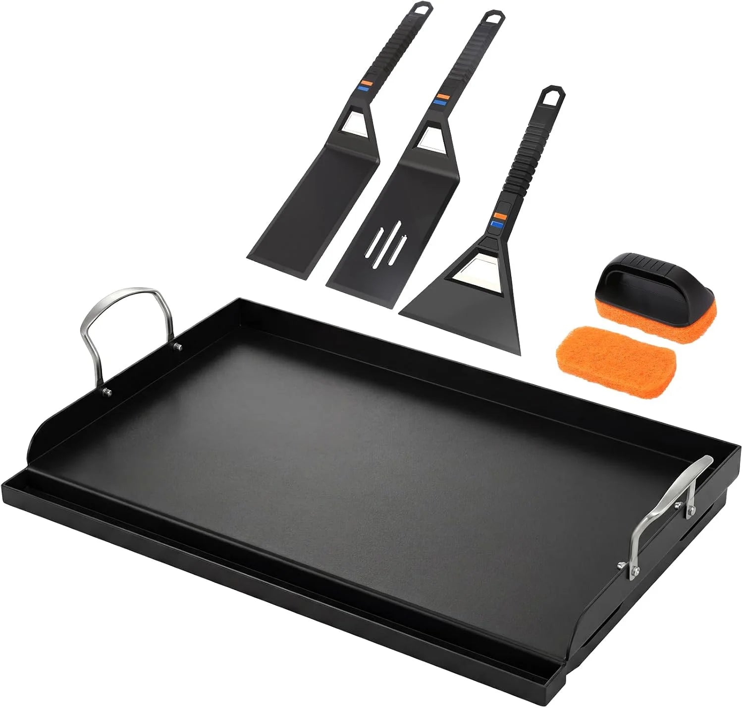 25 x 16 Pre-Seasoned Nonstick Cast Iron Griddle for Gas & Charcoal Grills, Universal Flat Top with Grease Groove - Image 2