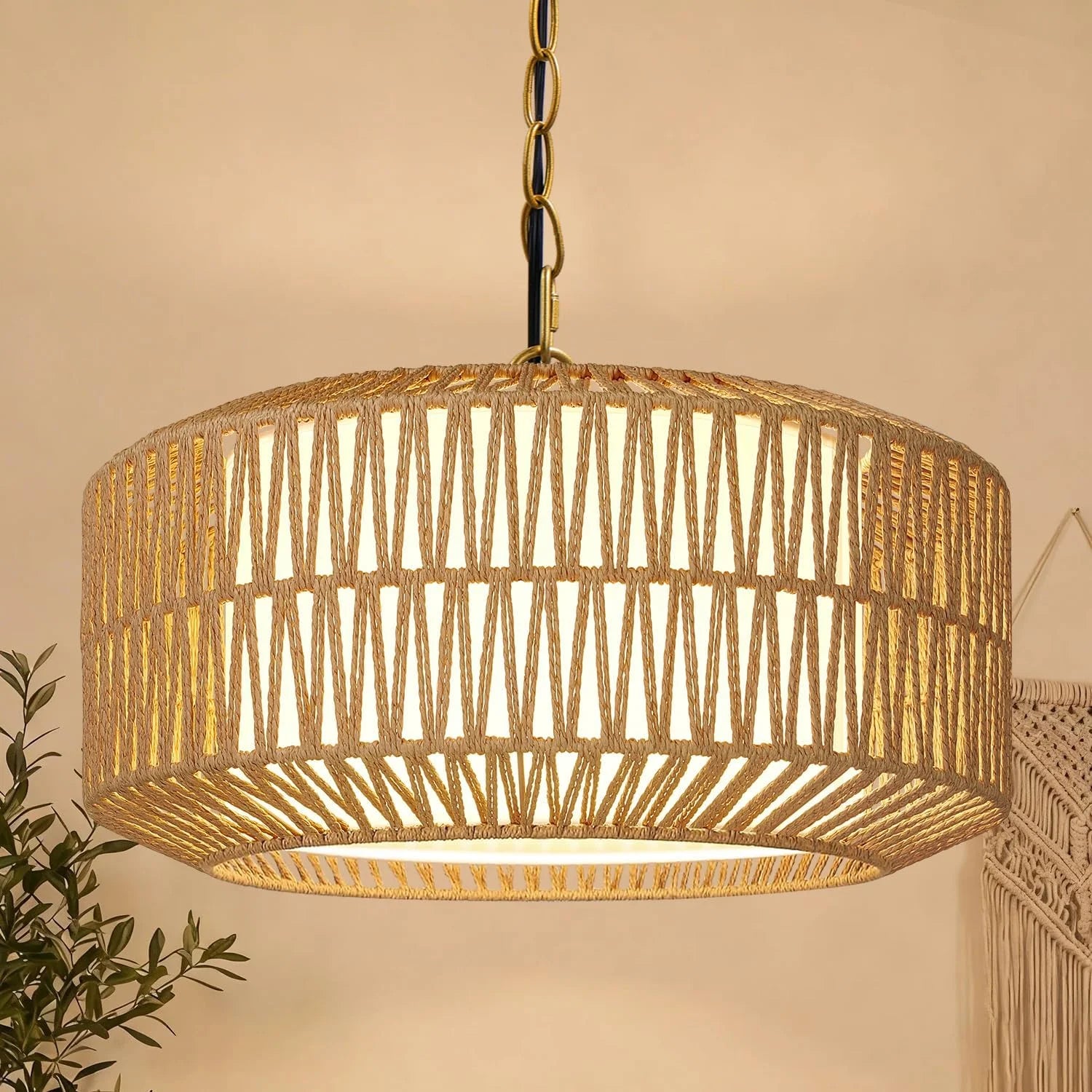 9-52 Height Adjustable Farmhouse Chandelier Light Fixture, 5-Light Rattan Boho Chandeliers for Dining Room bifanuoyard - Image 5