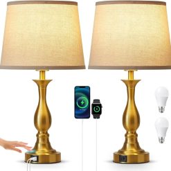 Bedside Table Lamp Touch Control Bedroom Lamps with USB A and C Charging Port 3 Way Dimmable Touch Lamps for Nightstand bifanuoyard