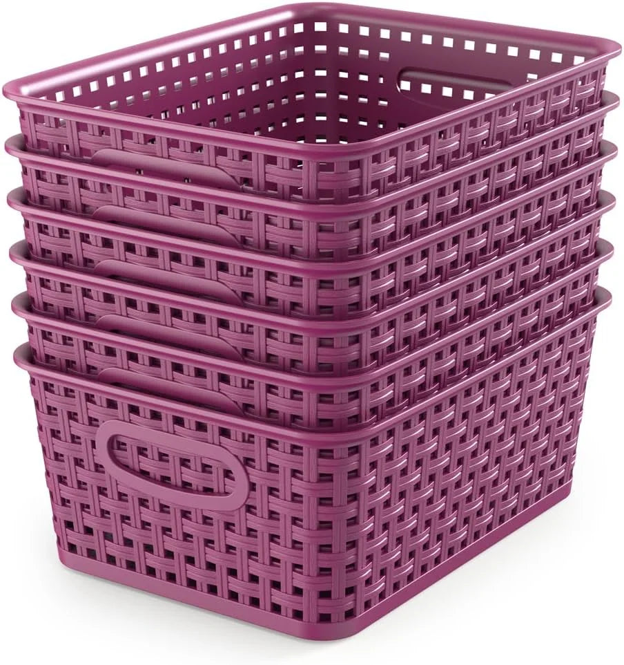 New Arrivals Organizer Baskets, Grey 6-Pack Plastic Woven Baskets, 10.1 x 7.55 x 4.1 - Image 5