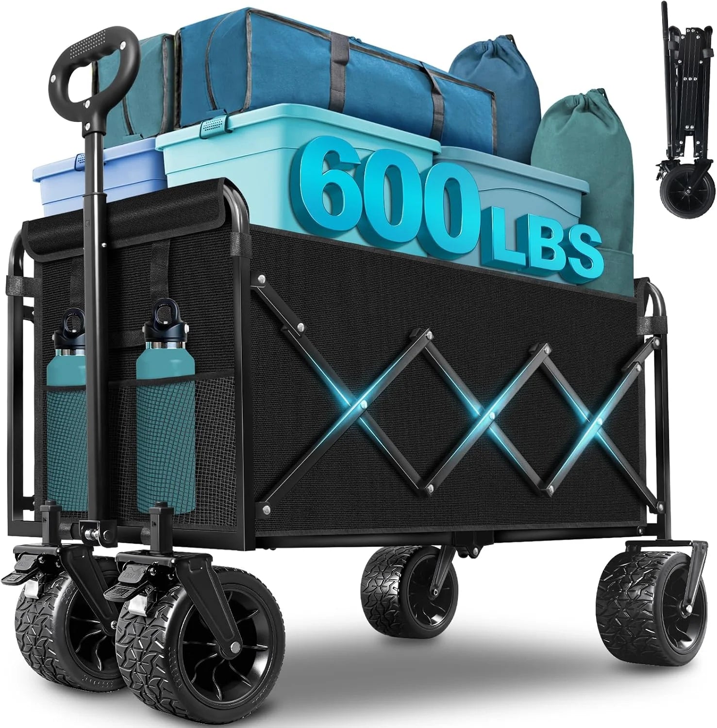 Collapsible Wagon Cart with Wheels Foldable, 360 Lbs Heavy Duty Folding Utility Wagon - Image 2