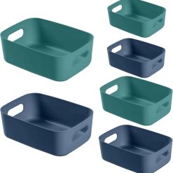 New Arrivals Storage Bins Baskets of 3 Sizes, Blue and Green, Cabinet Organizer Pantry Organizing Baskets with Handles