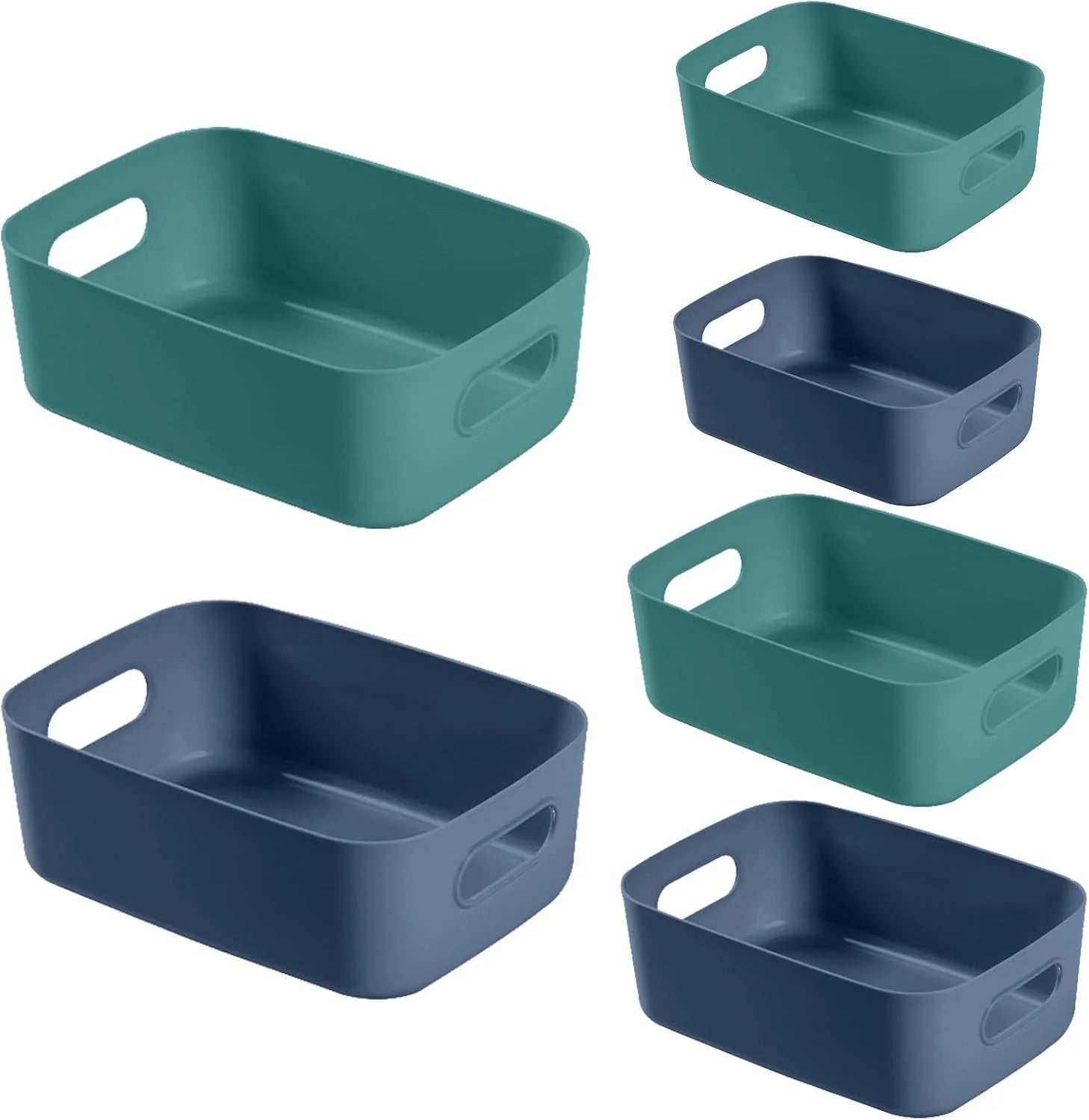 New Arrivals Storage Bins Baskets of 3 Sizes, Blue and Green, Cabinet Organizer Pantry Organizing Baskets with Handles