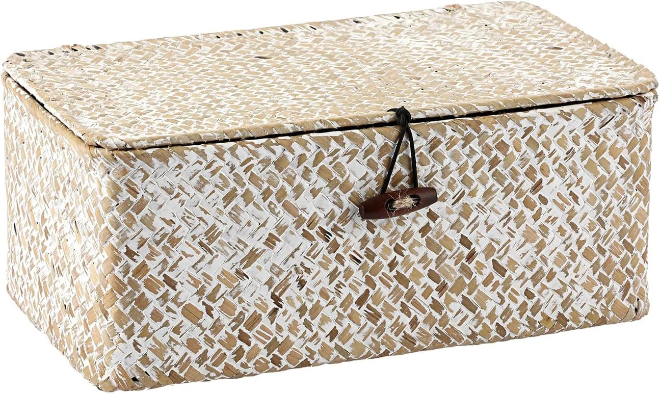 Shelf Baskets Bin with Lid Large Handwoven Basket Box, Coffee, Natural Seagrass Storage Baskets - Image 2