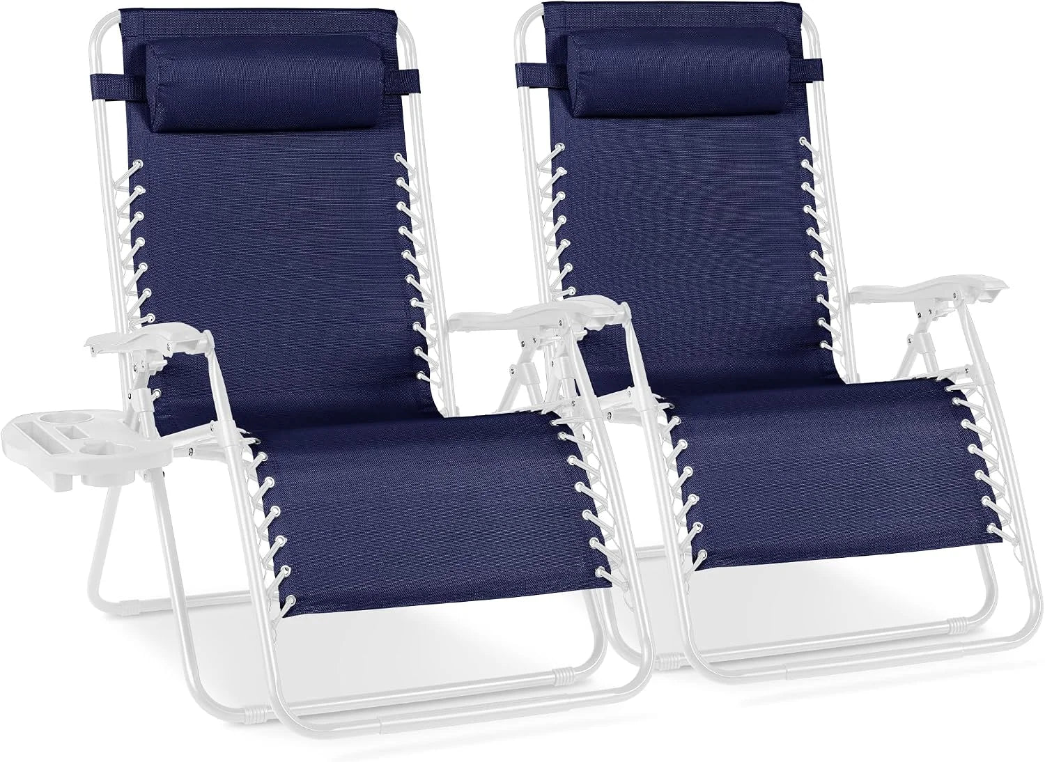 New Arrivals Choice Products Set of 2 Adjustable Steel Mesh Zero Gravity Lounge Chair Recliners w/Pillows and Cup Holder Trays - Image 45