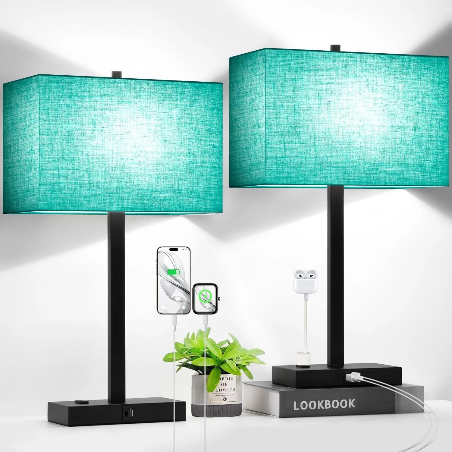 Touch Bedside lamps with 2 USB & AC Outlets, Dimmable, Bulb Included - Image 8