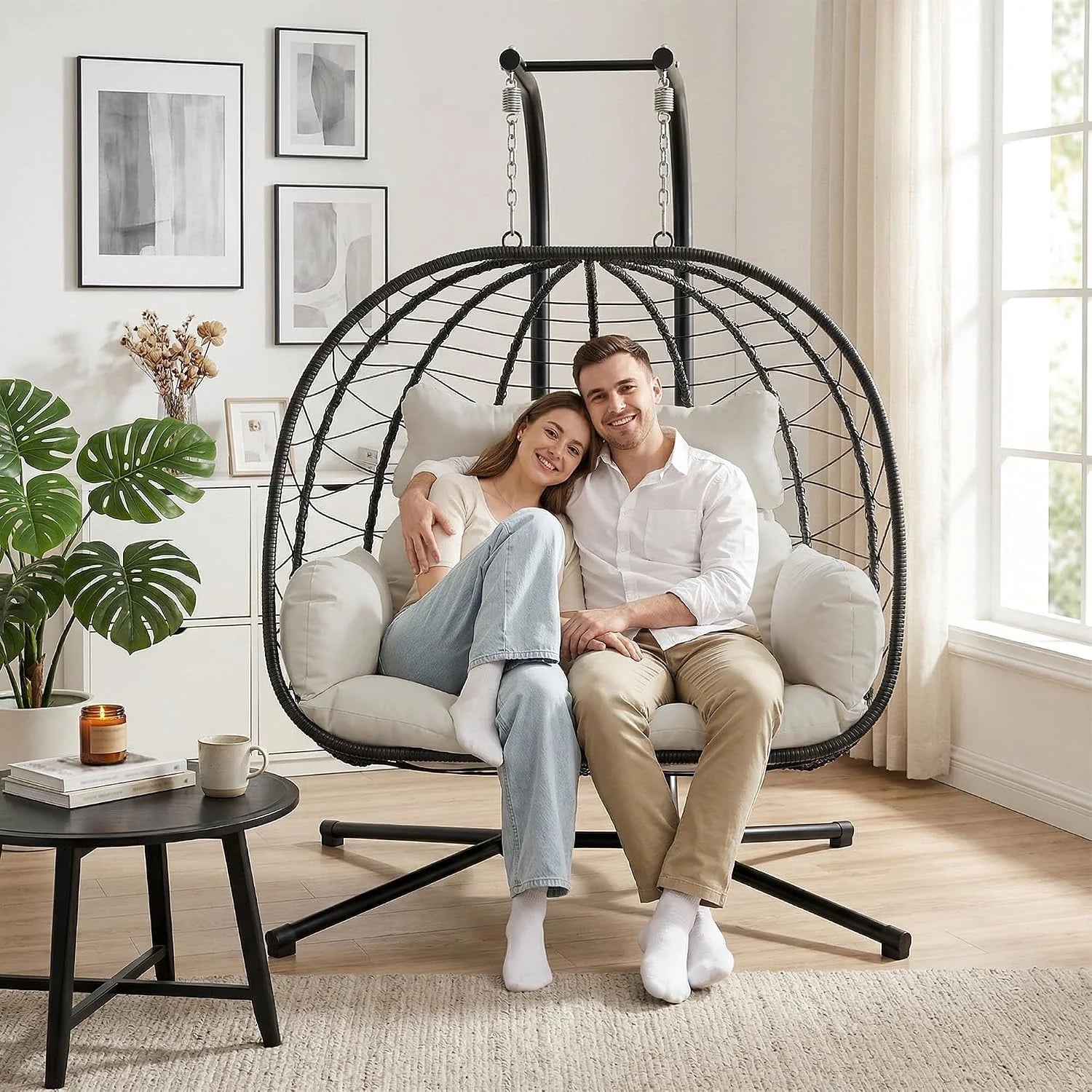 Bifanuo Double Hanging Egg Chair with Stand