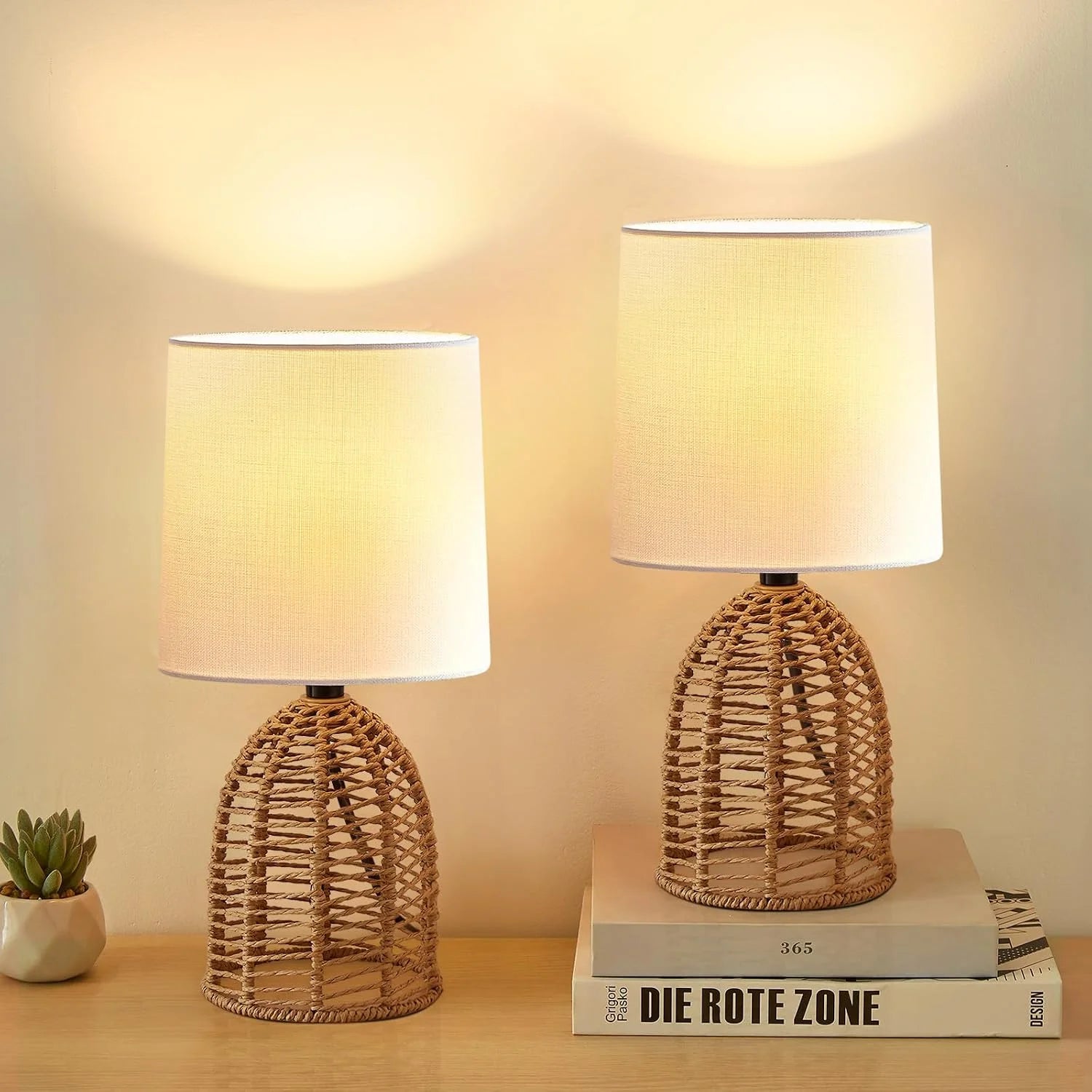 EJIAXIN Table Lamps Set of 2-13.5 Small Boho Lamp, Farmhouse Rustic Ceramic Table Lamp for Bedroom bifanuoyard - Image 2
