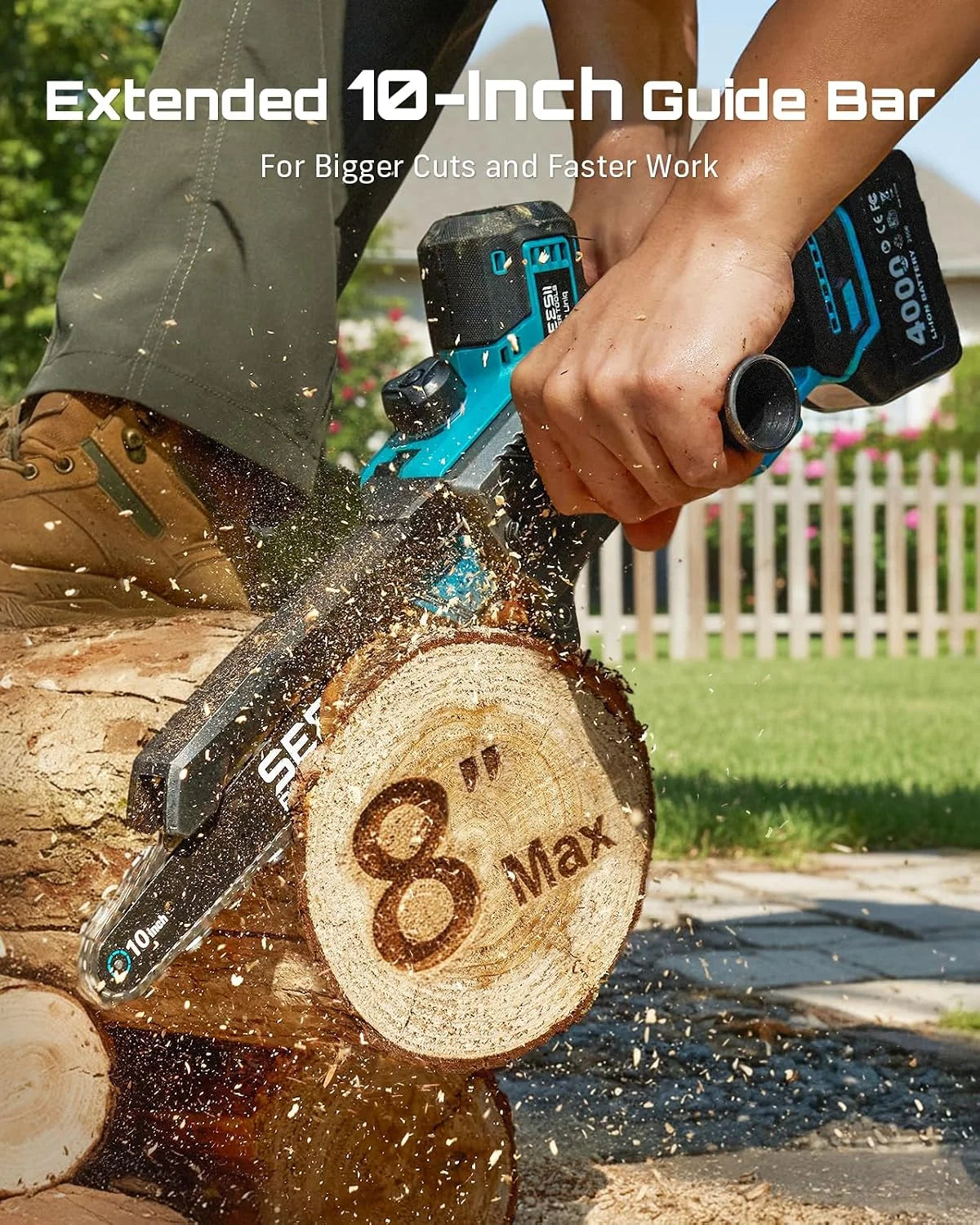 New Arrivals SEESII 10-Inch 2-in-1 Cordless Pole Saw & Mini Chainsaw,2 x 4.0Ah Batteries - Image 3