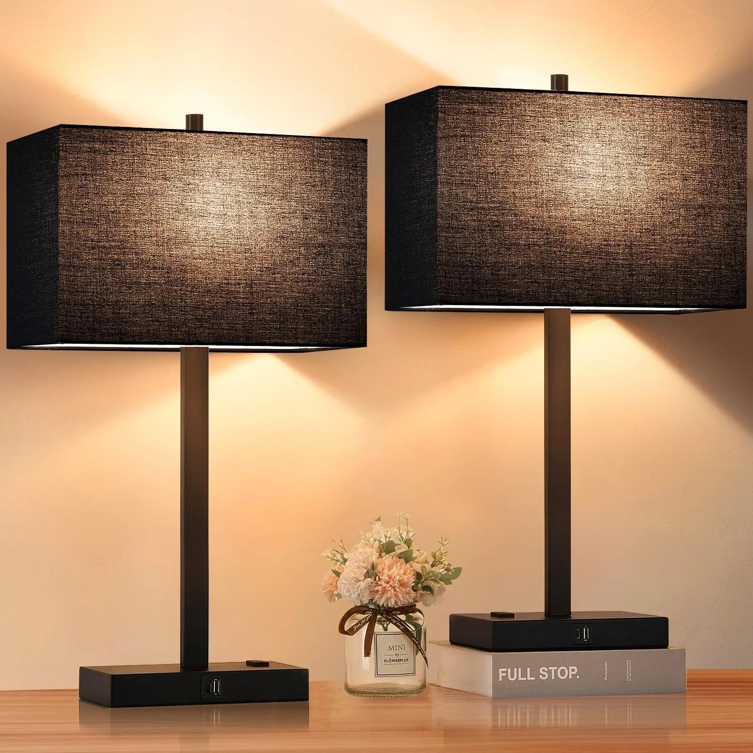 Touch Bedside lamps with 2 USB & AC Outlets, Dimmable, Bulb Included - Image 18