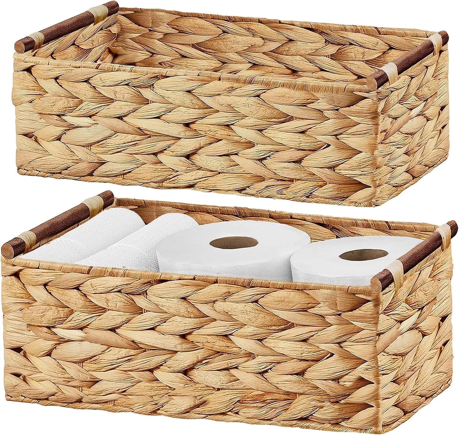New Arrivals Storage Basket, Set of 2 Hand-Woven Paper Rope Wicker Basket for Organizing with Handle Decorative Storage - Image 3