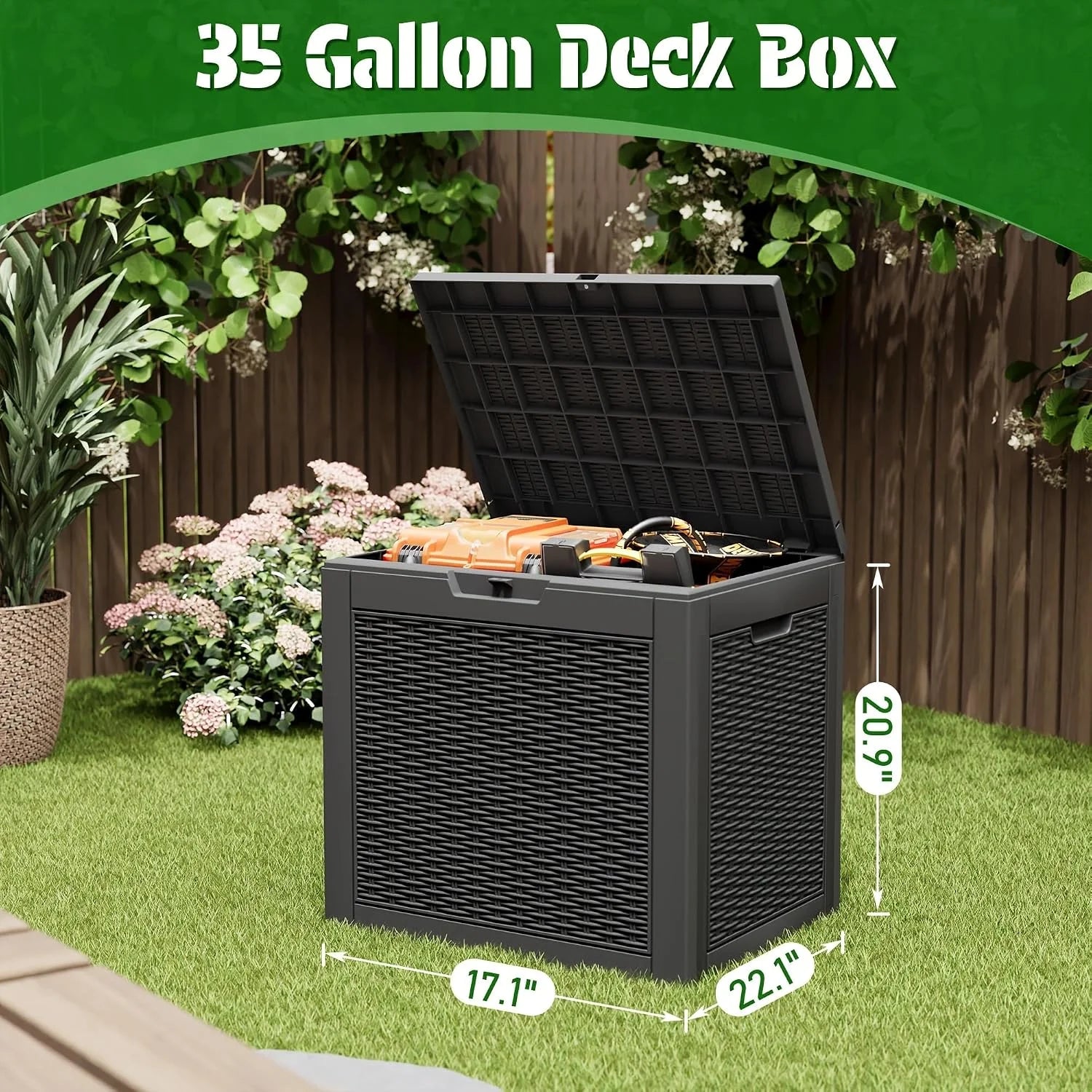 New Arrivals 35 Gallon Waterproof Outdoor Deck Box W/Locking Hole - Image 2