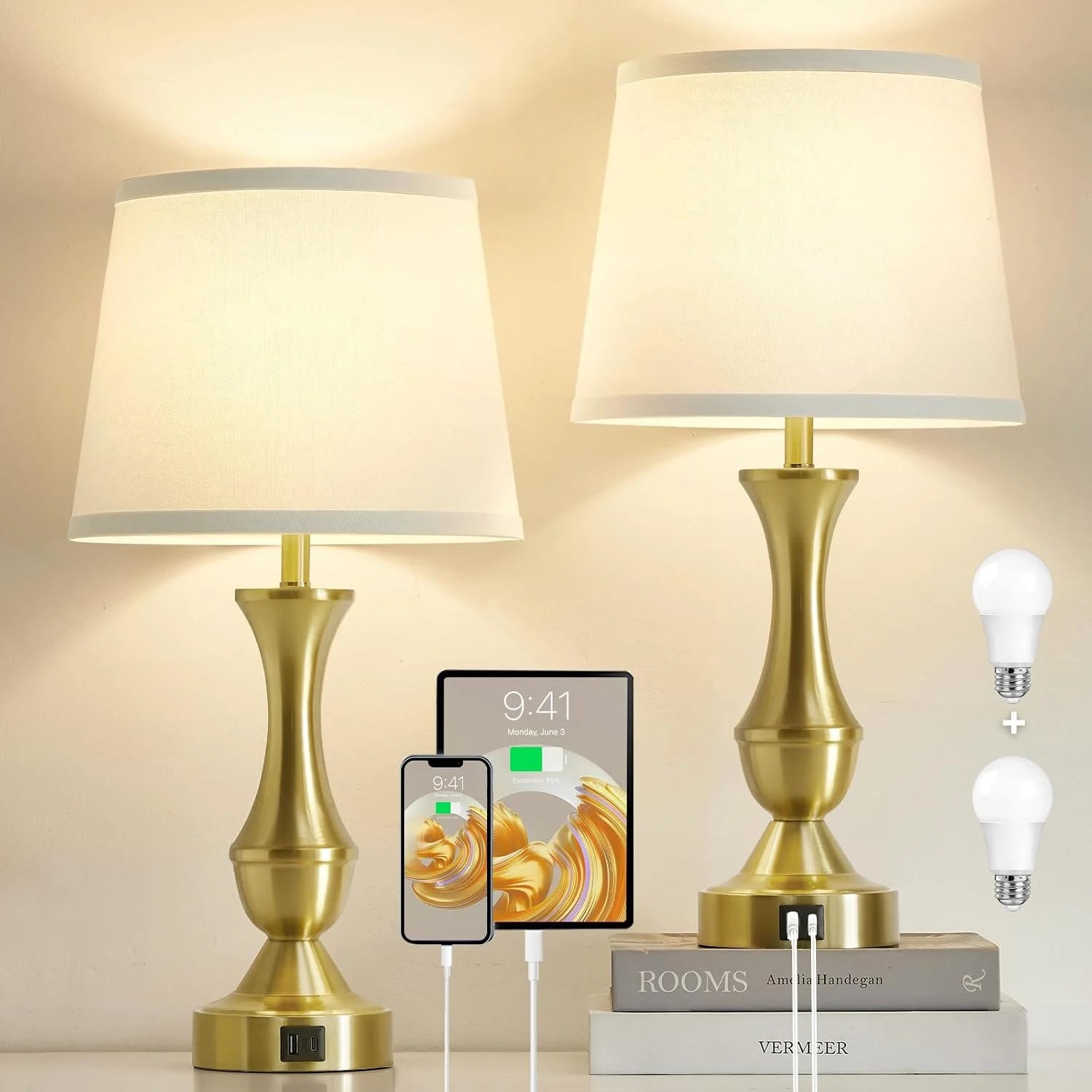 Luvkczc Table Lamp Set of 2, 19 Farmhouse Vintage Bedside Lamps for Living Room & Bedroom bifanuoyard - Image 3
