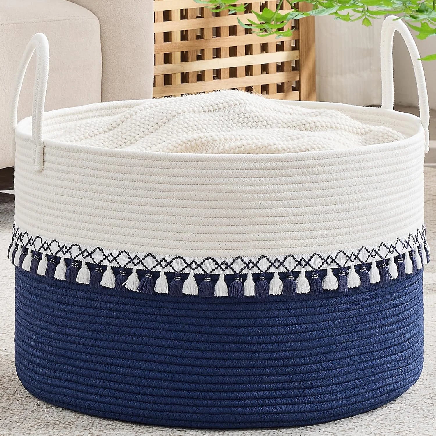 Large Blanket Basket with Handles, Storage Basket for Living Room, Extra Large Capacity, Blanket Storage, Laundry bifanuoyard - Image 2