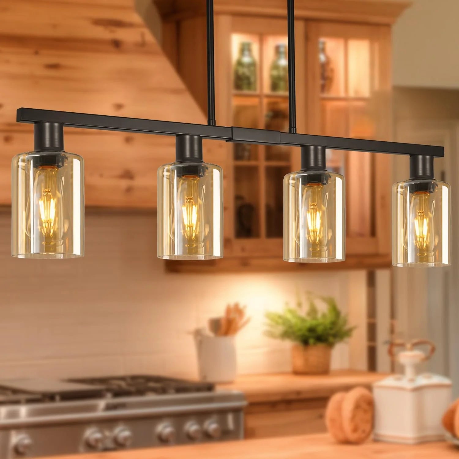 New Arrivals Kitchen Island Lighting, Farmhouse Chandelier with Adjustable Height & Clear Glass Shades - Image 14