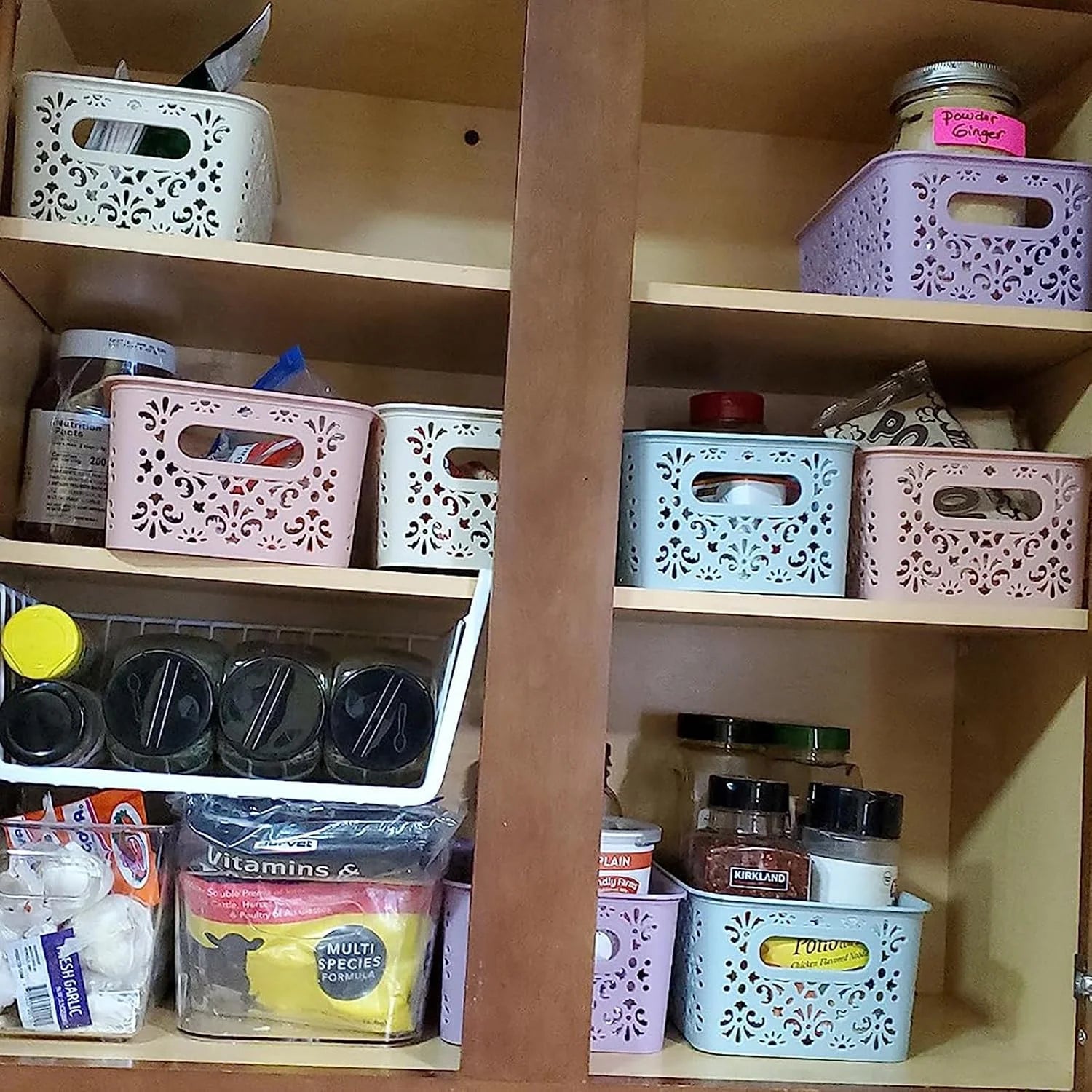 Plastic Storage Baskets, Portable Small Pantry Organizer Baskets Bins with Handle, Stackable Household - Image 4