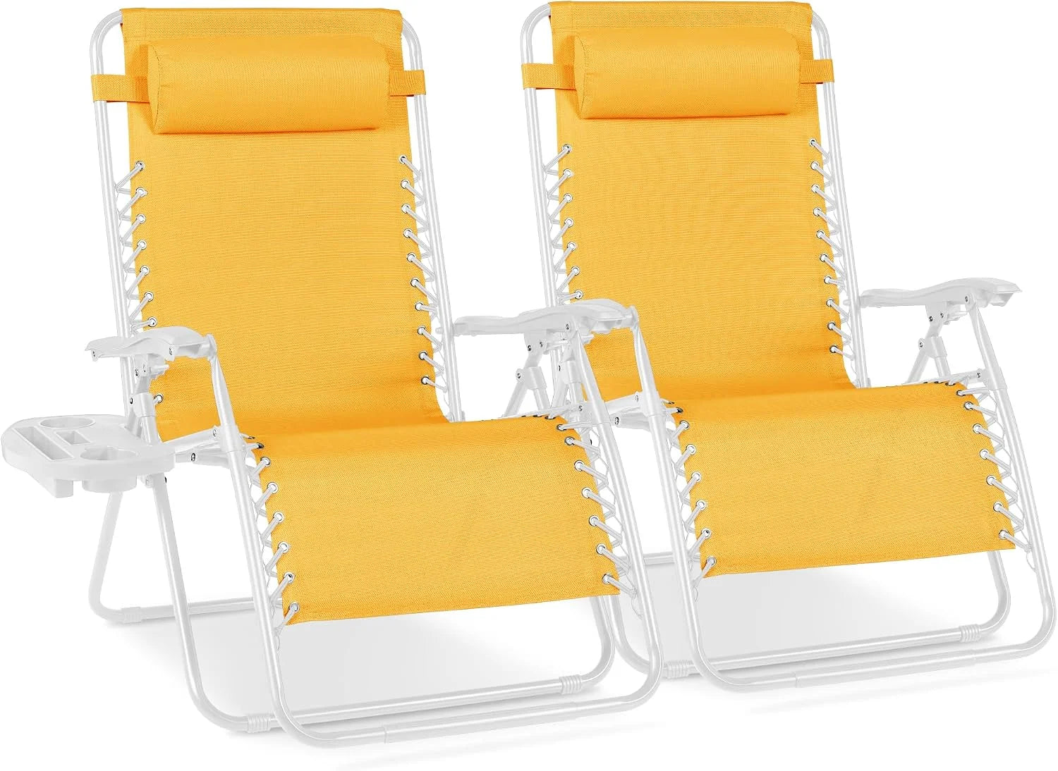 New Arrivals Choice Products Set of 2 Adjustable Steel Mesh Zero Gravity Lounge Chair Recliners w/Pillows and Cup Holder Trays - Image 10