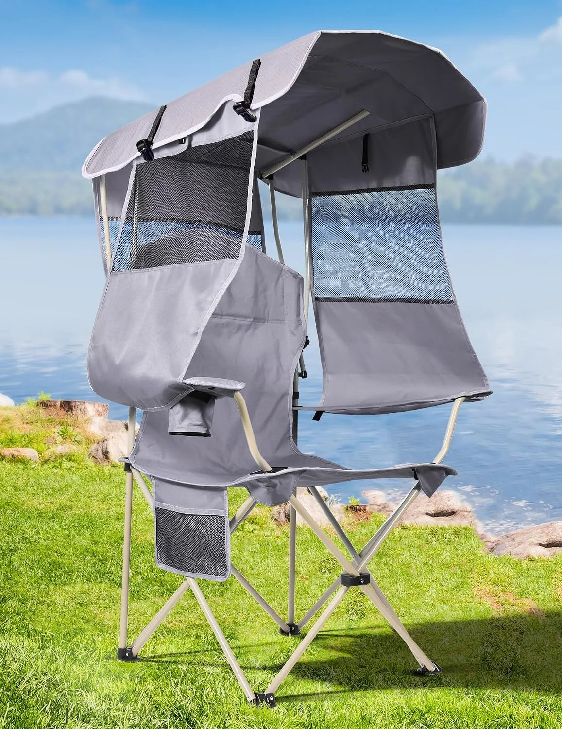 Docusvect Beach Chair with Canopy Shade, Folding Camping Chair with Canopy with Cup Holder, Support 330 LBS bifanuoyard - Image 3