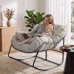 Bifanuo Oversized Egg Rocking Chair for Indoor/Outdoor – All-Weather Wicker Rattan Lounge Chair with Cushion