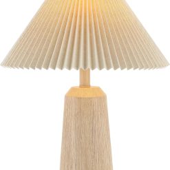 New Arrivals Y 20.5 Beige Wood Finish Resin Cylinder Table Lamp Modern Rustic Scandinavian Bedside Lamp for Living Room