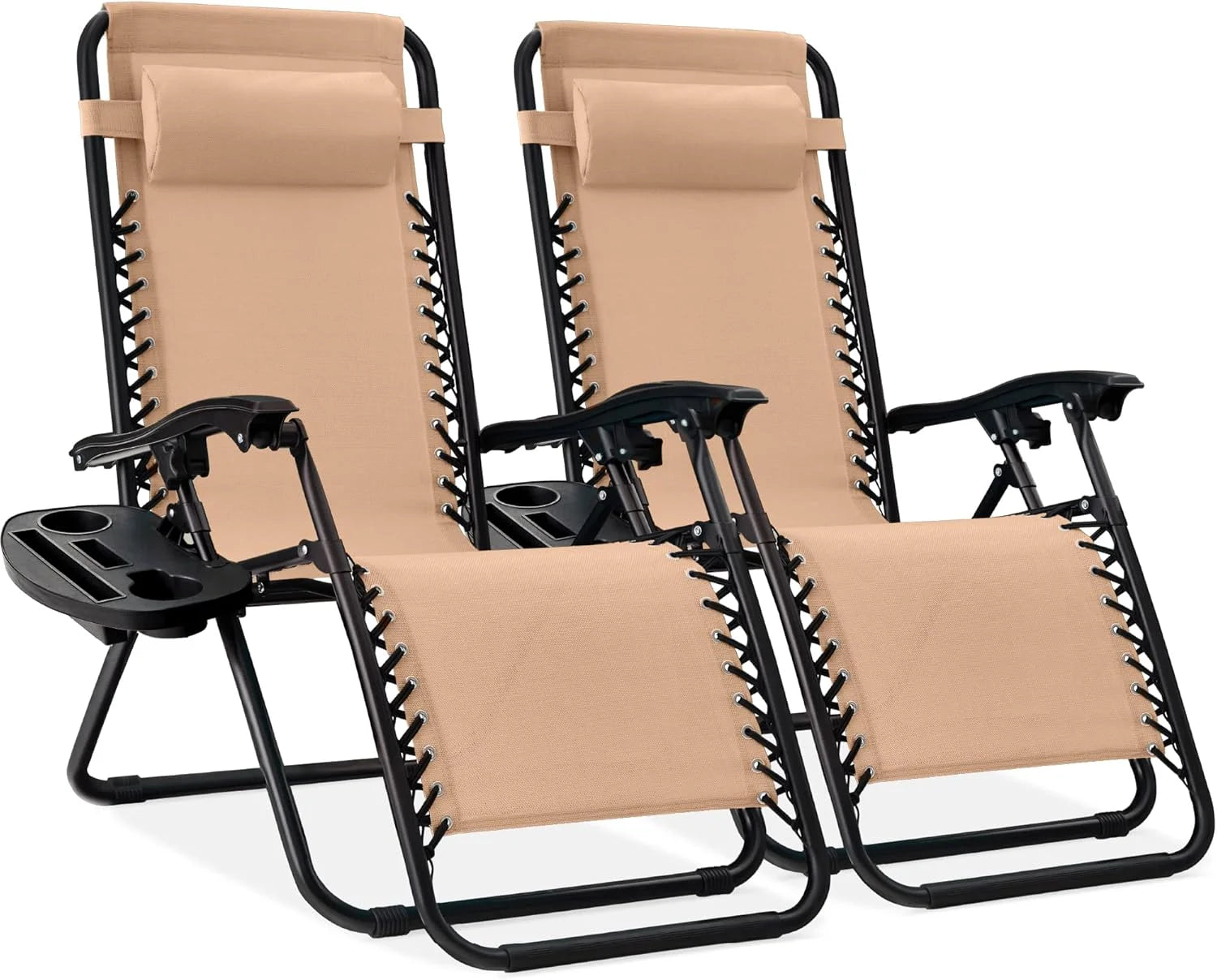 New Arrivals Choice Products Set of 2 Adjustable Steel Mesh Zero Gravity Lounge Chair Recliners w/Pillows and Cup Holder Trays - Image 44
