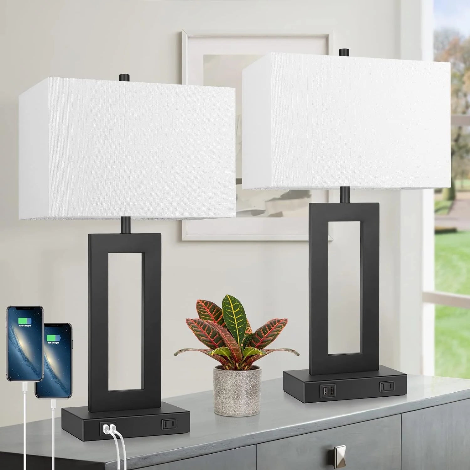 Set of 2 Touch Control Table Lamp with 2 USB Ports, Dimmable bifanuoyard - Image 3