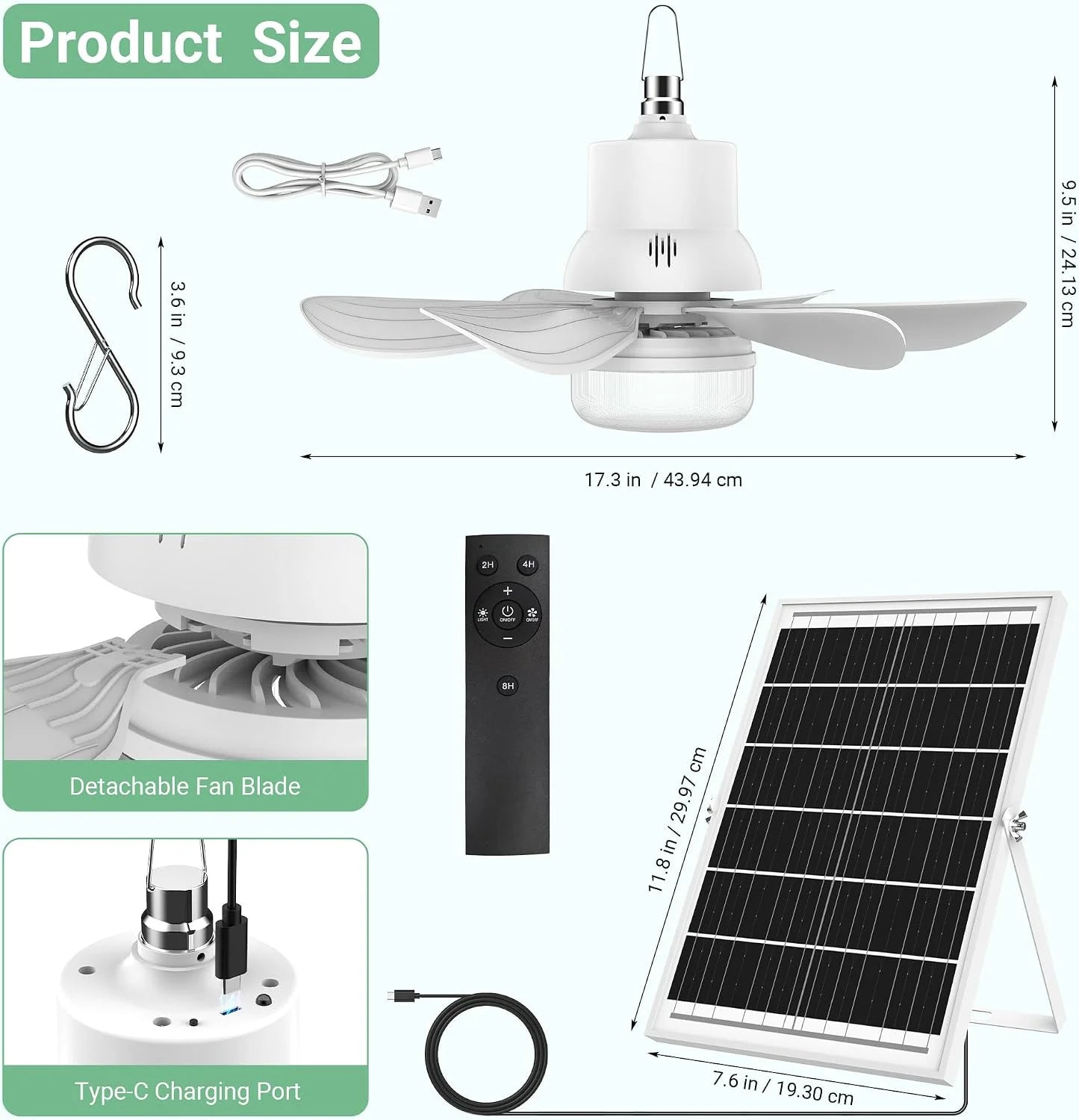 New Arrivals Fan for Gazebo with Light, 18000mAh Rechargeable Solar Powered Patio Ceiling Fan with Remote - Image 7