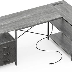 Alternative view of New Arrivals L Shaped Office Desk with Power Outlets, 47 Inch Computer Desk with 3 Drawers