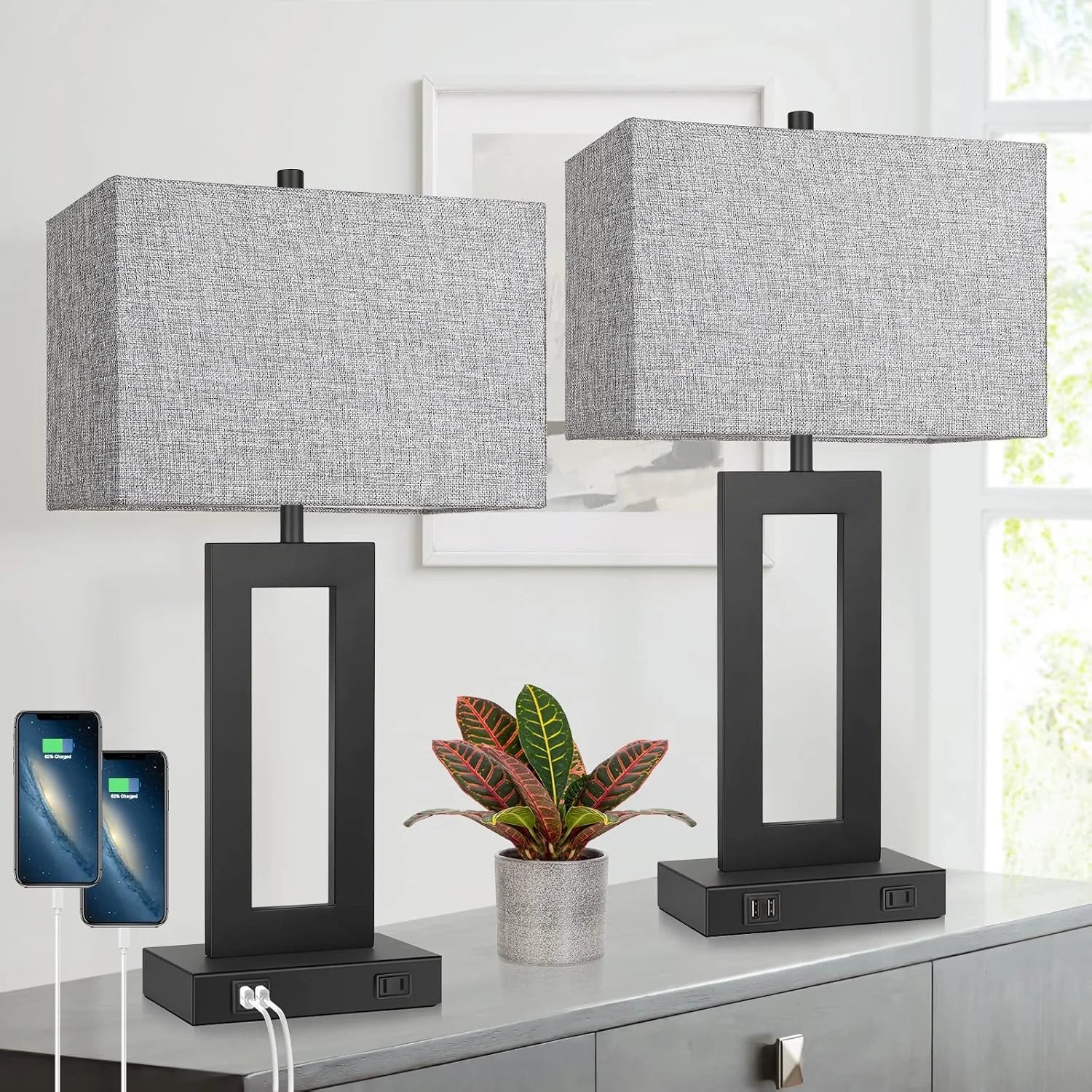 Set of 2 Touch Control Table Lamp with 2 USB Ports, Dimmable bifanuoyard - Image 5