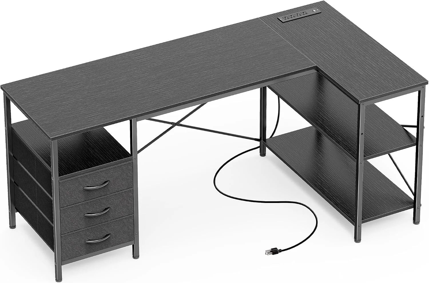 New Arrivals L Shaped Office Desk with Power Outlets, 47 Inch Computer Desk with 3 Drawers - Image 8