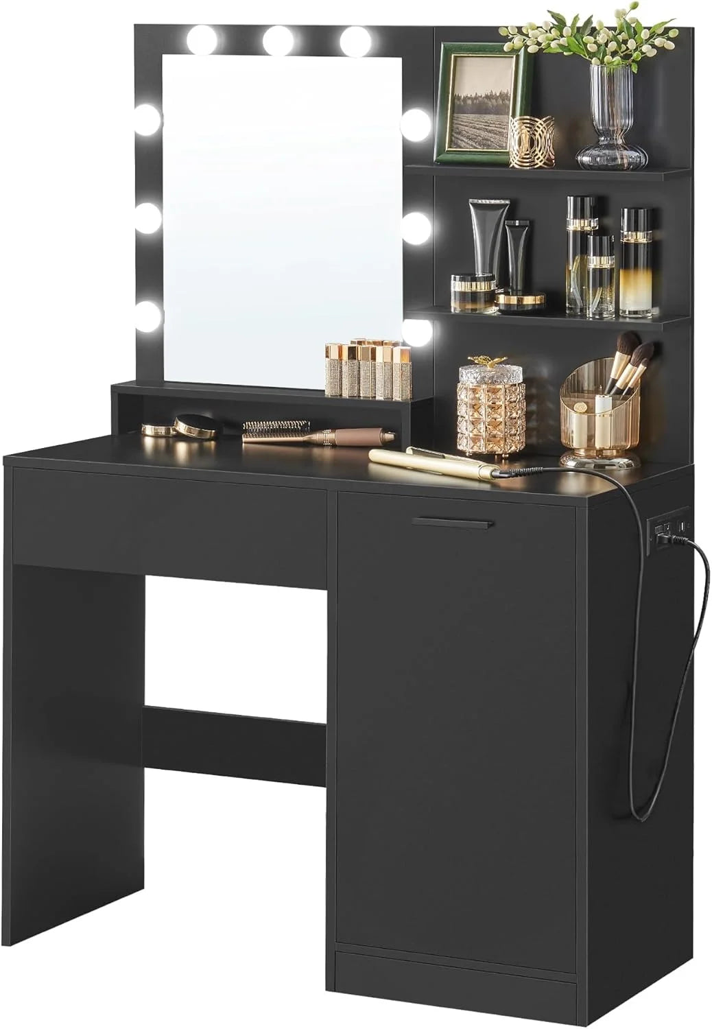 VASAGLE KAILYN Collection, Vanity Desk with Mirror and 9 LED Bulbs, Dressing Table with 9 Drawers bifanuoyard - Image 2