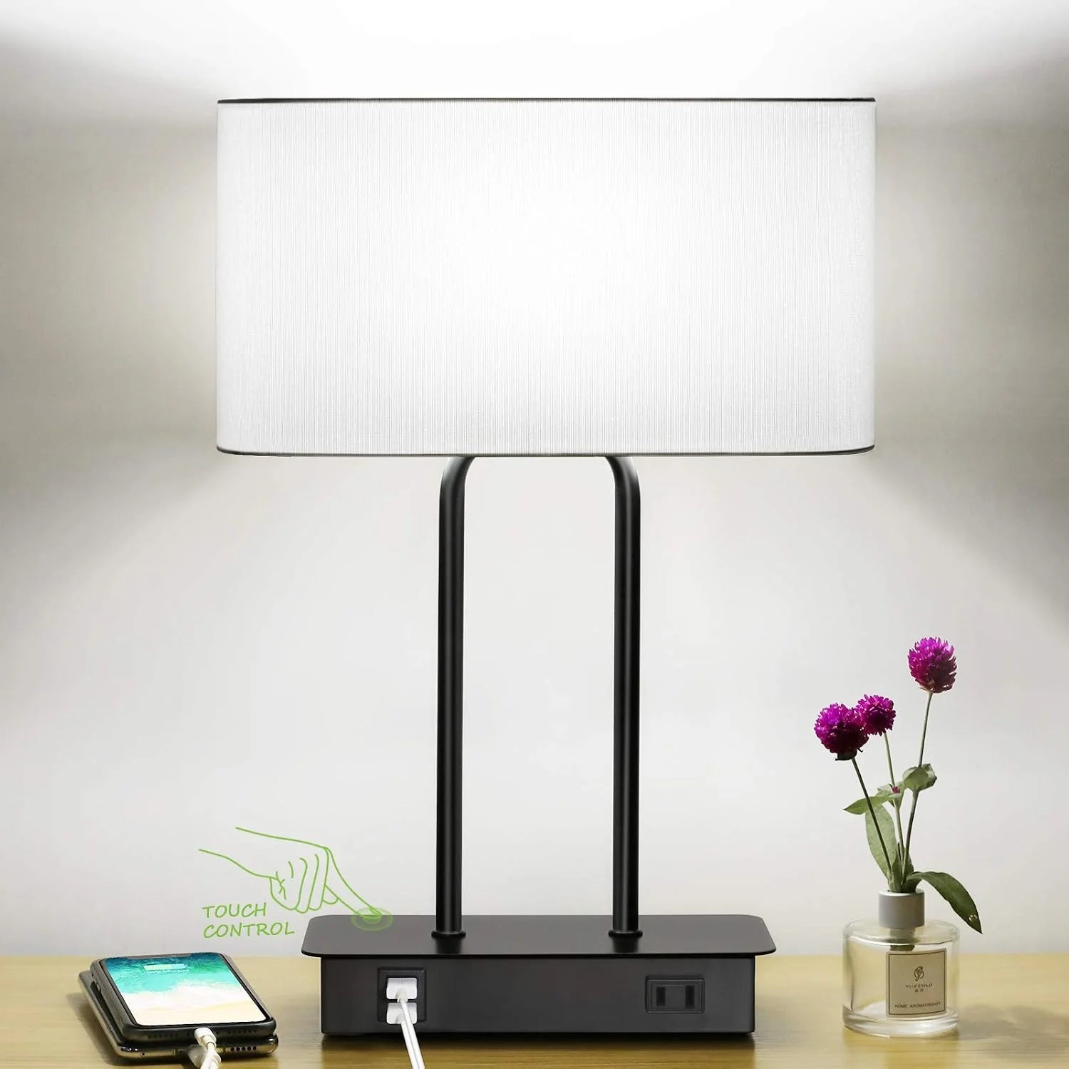 Lakumu Bedside Touch Control Table Lamps with Dual USB Charging Ports 1 AC Outlet, Dimmable bifanuoyard - Image 3