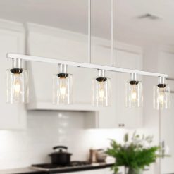 Alternative view of New Arrivals Kitchen Island Lighting, Farmhouse Chandelier with Adjustable Height & Clear Glass Shades