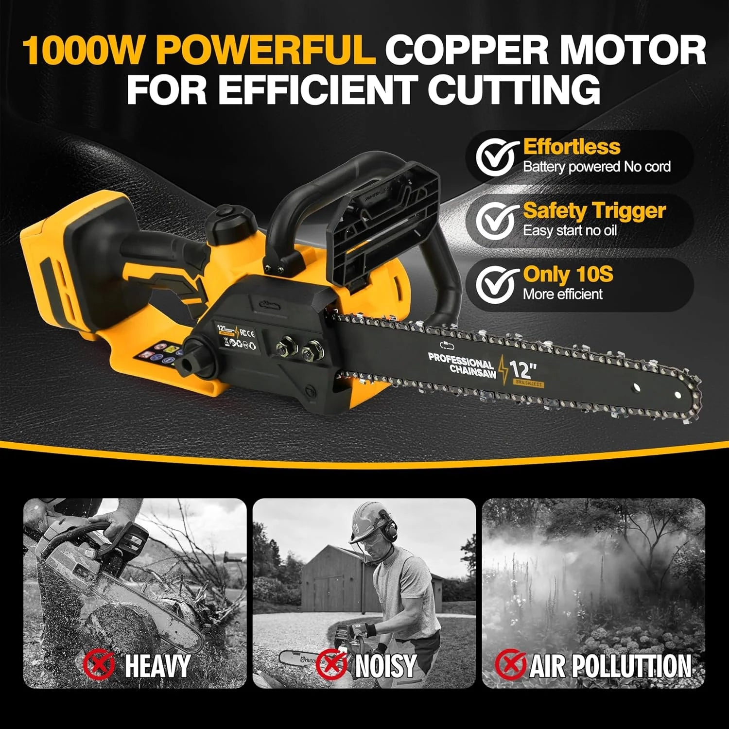 Electric Chainsaw 12 Cordless Tool Only for Dewalt 20V/60V Battery with Auto Oiler & Security Lock