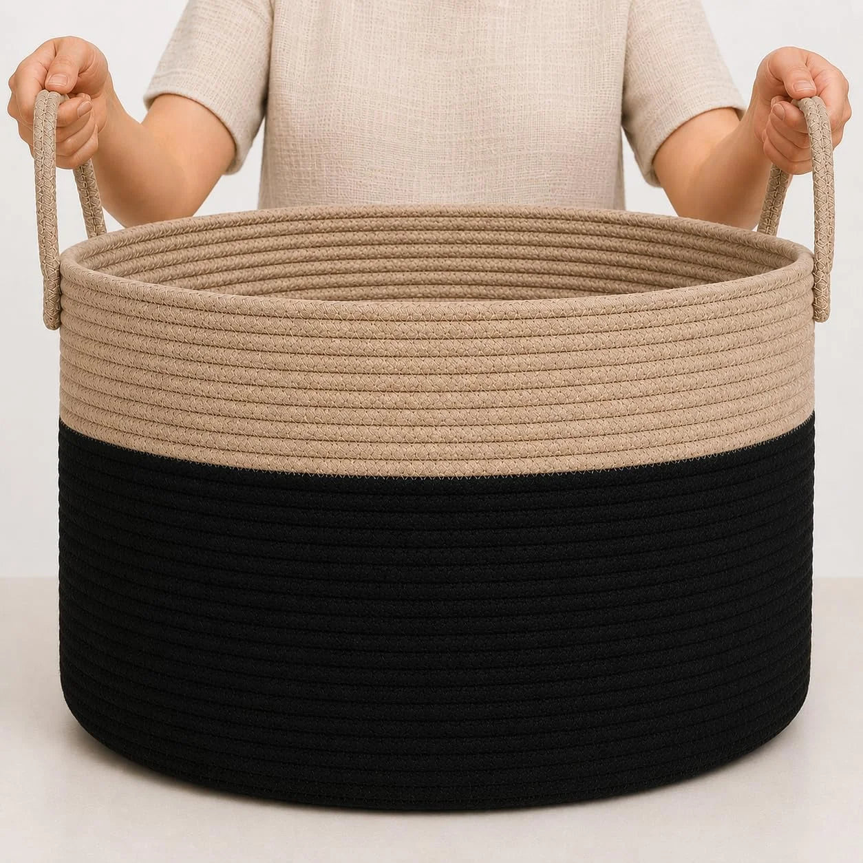 OrganiHaus Round Toy Basket & Blanket Basket, Cotton Rope 20×13, Full Honey, Round Cotton Rope Basket, 20×13 bifanuoyard - Image 2