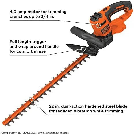 New Arrivals 22 Electric Hedge Trimmer, Lightweight 4.0 Amp Corded Dual Action Shrub Trimmer, High Output Low Vibration - Image 8