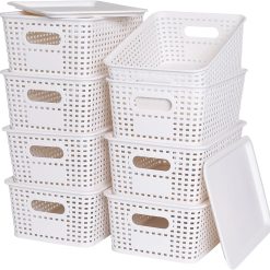 Alternative view of Plastic Storage Baskets with Lids for Organization, Stackable Storage bins, Storage Organizing Baskets