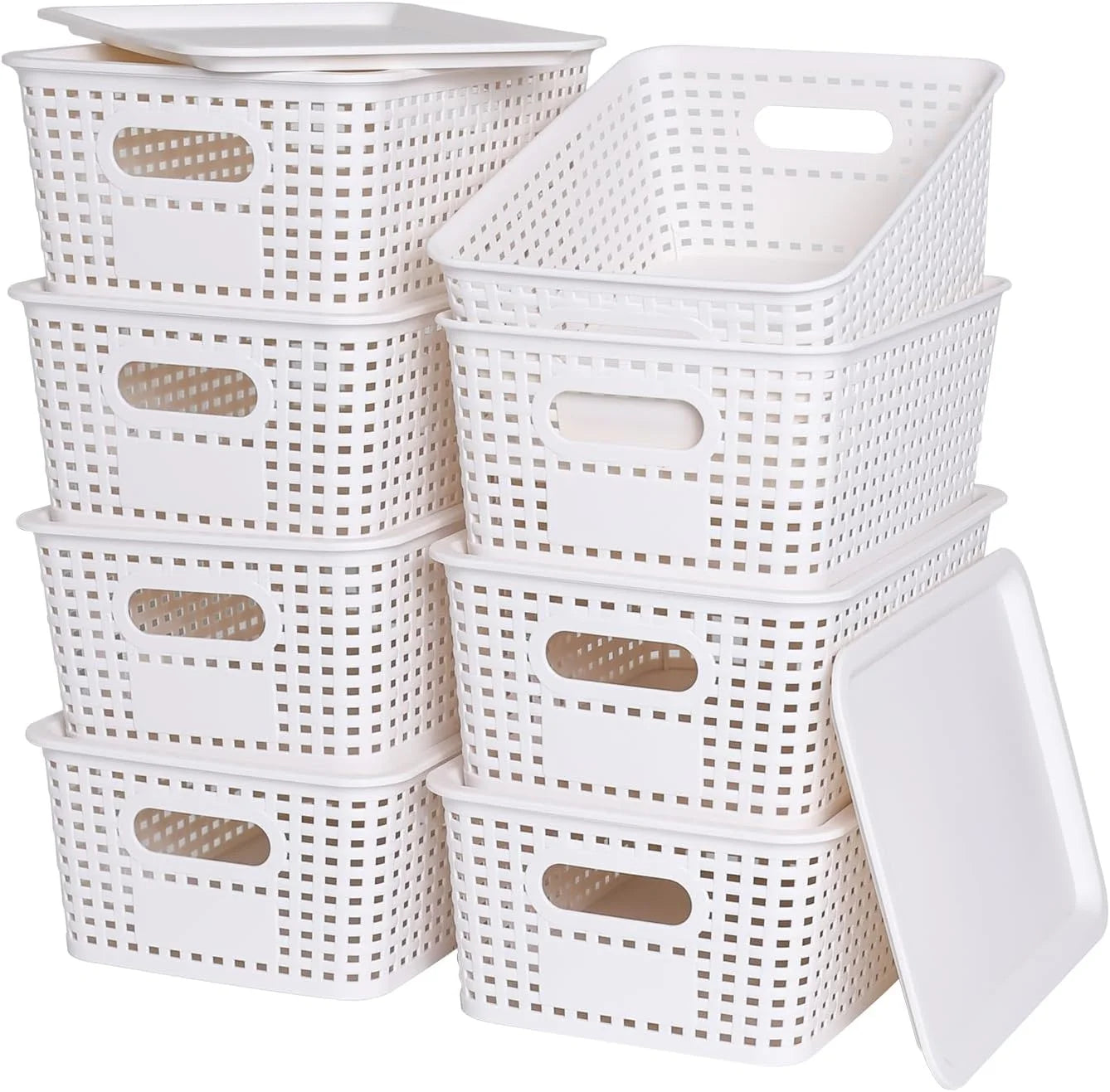 Plastic Storage Baskets with Lids for Organization, Stackable Storage bins, Storage Organizing Baskets - Image 2