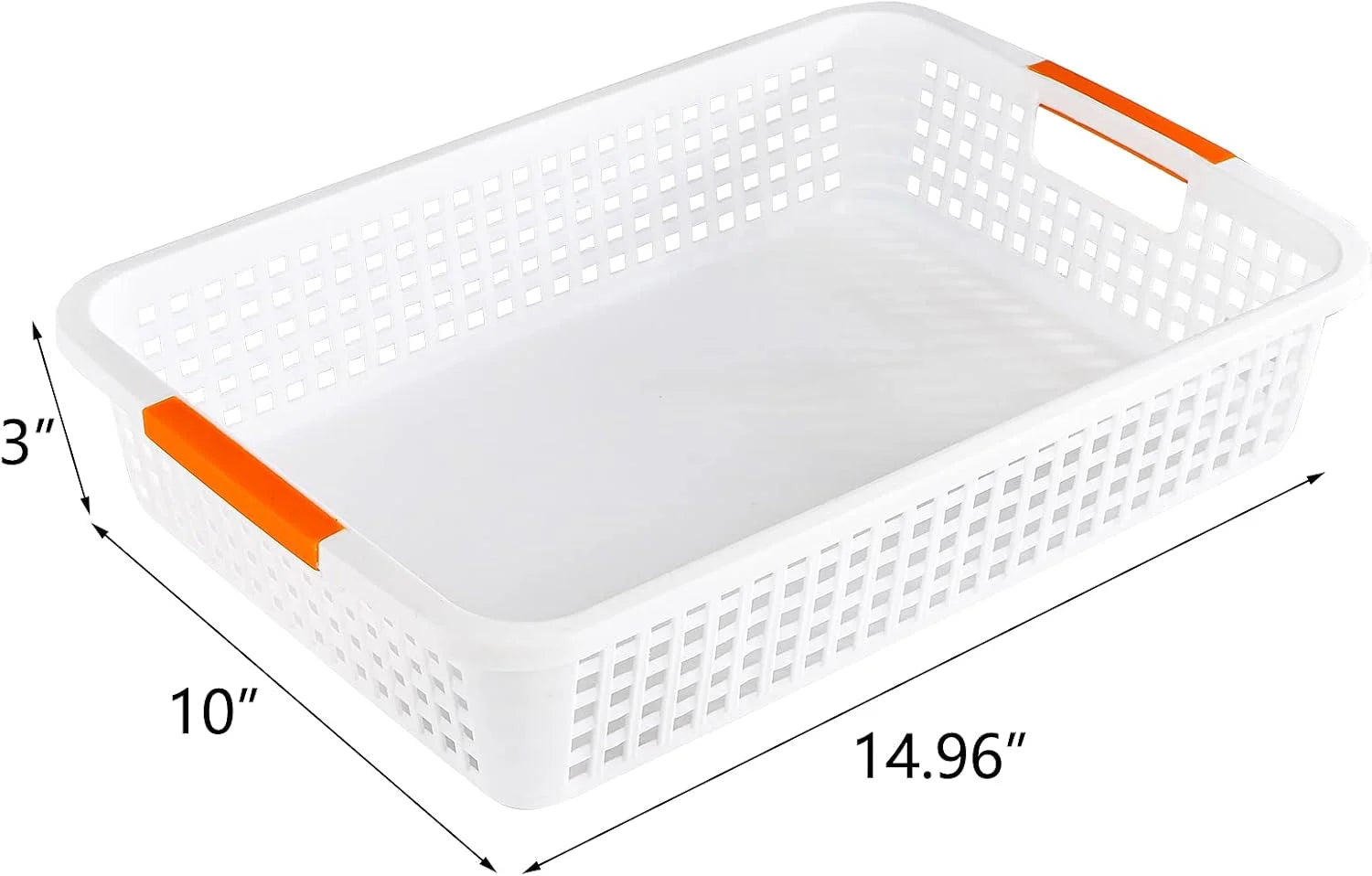 New Arrivals Large Plastic Storage Basket with Handle, 15 x 10 x 3 Inch Pantry Organizer Basket Bins Desktop Paper - Image 2