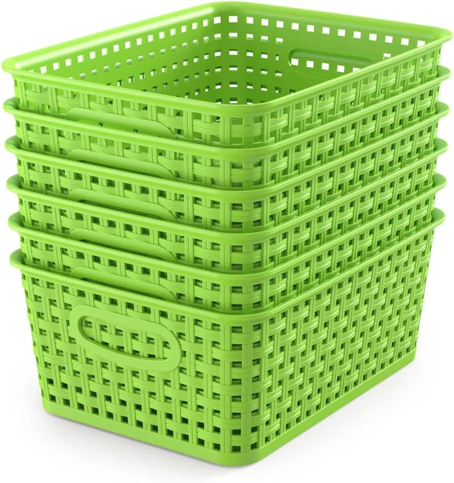 New Arrivals Organizer Baskets, Grey 6-Pack Plastic Woven Baskets, 10.1 x 7.55 x 4.1 - Image 4