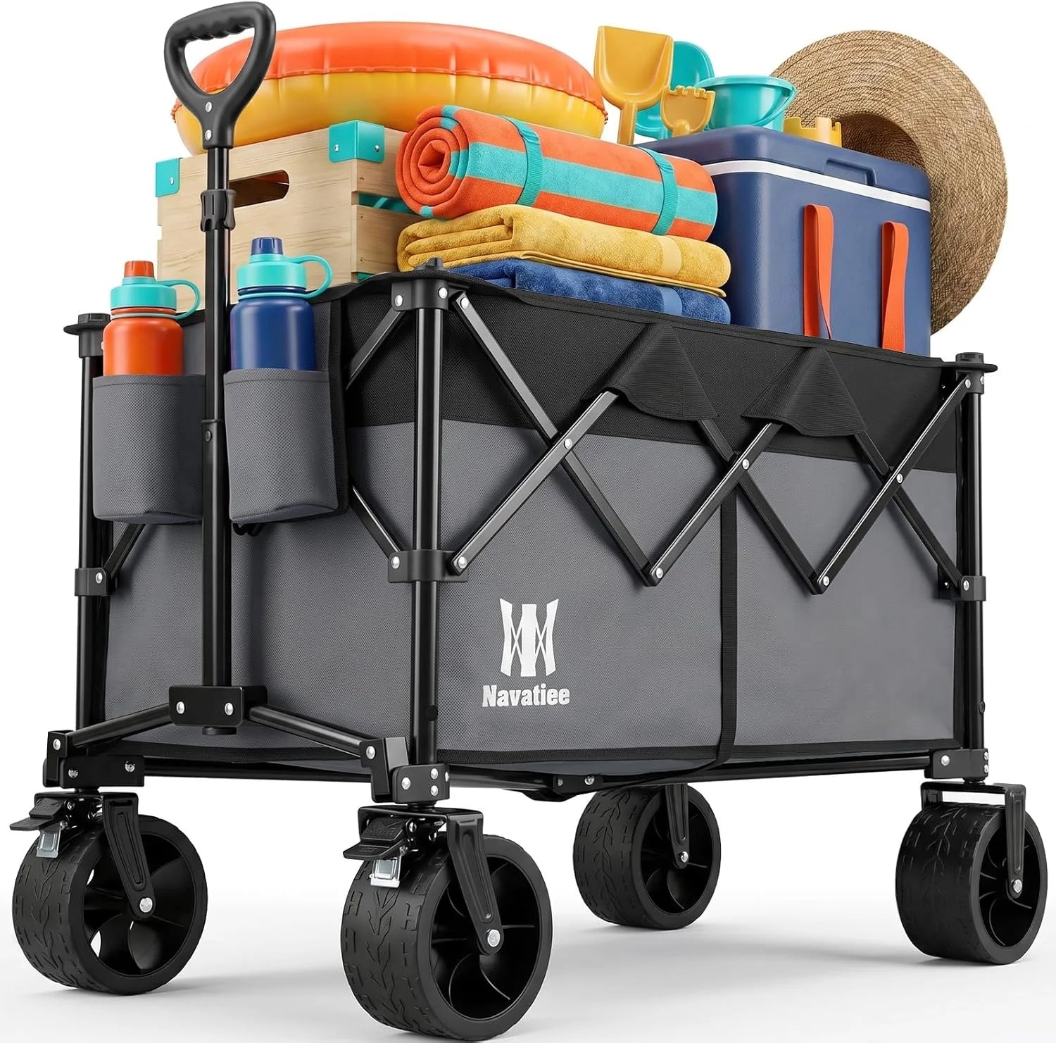 330Lbs Collapsible Folding Wagon, Beach Wagon Cart Heavy Duty Foldable with Big Wheels - Image 5