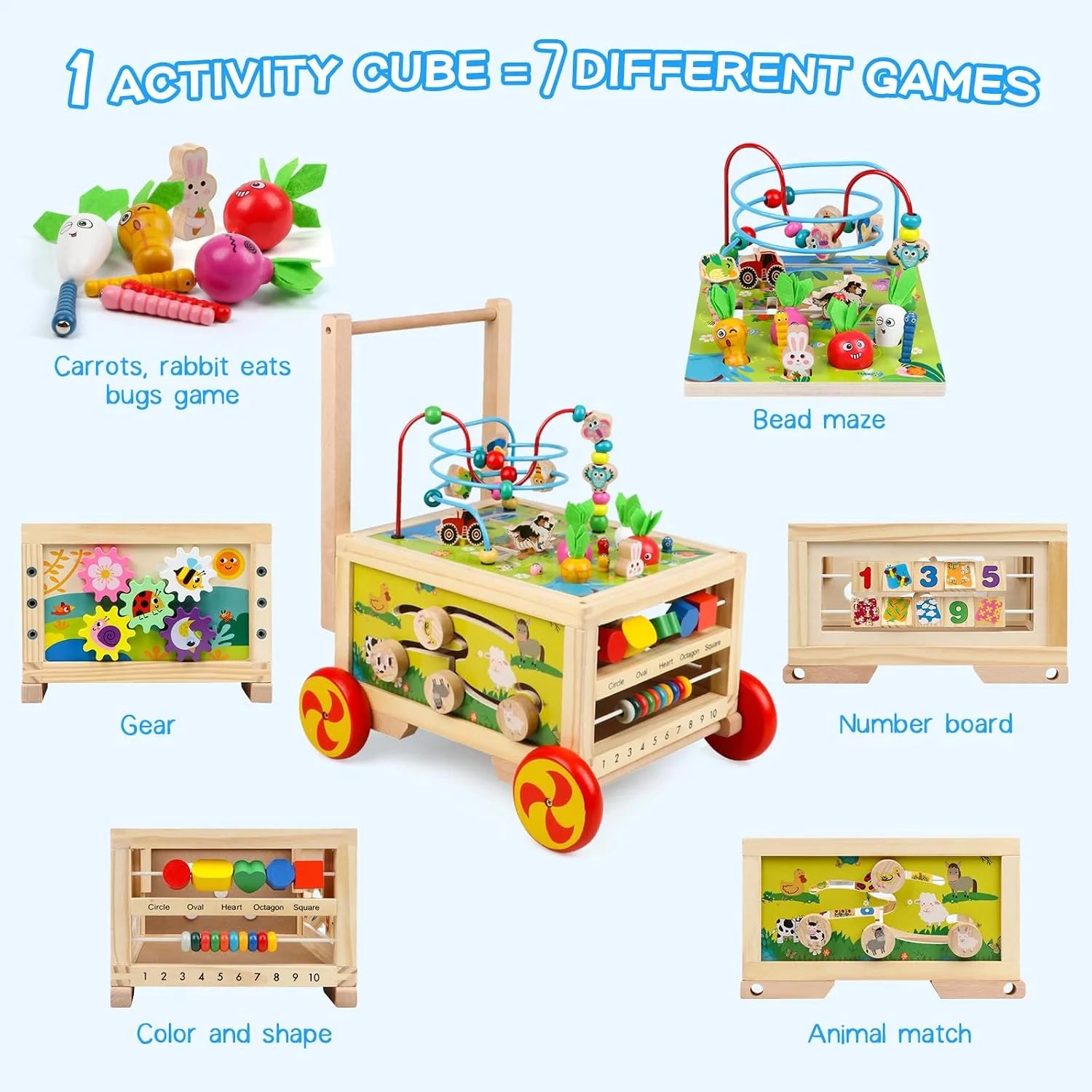 New Arrivals Activity Cube 7-in-1 Montessori Toy Multipurpose Educational Learning Toy for 1+ Year Old Baby Toddler Kid Boy – For Home Projects - Image 2