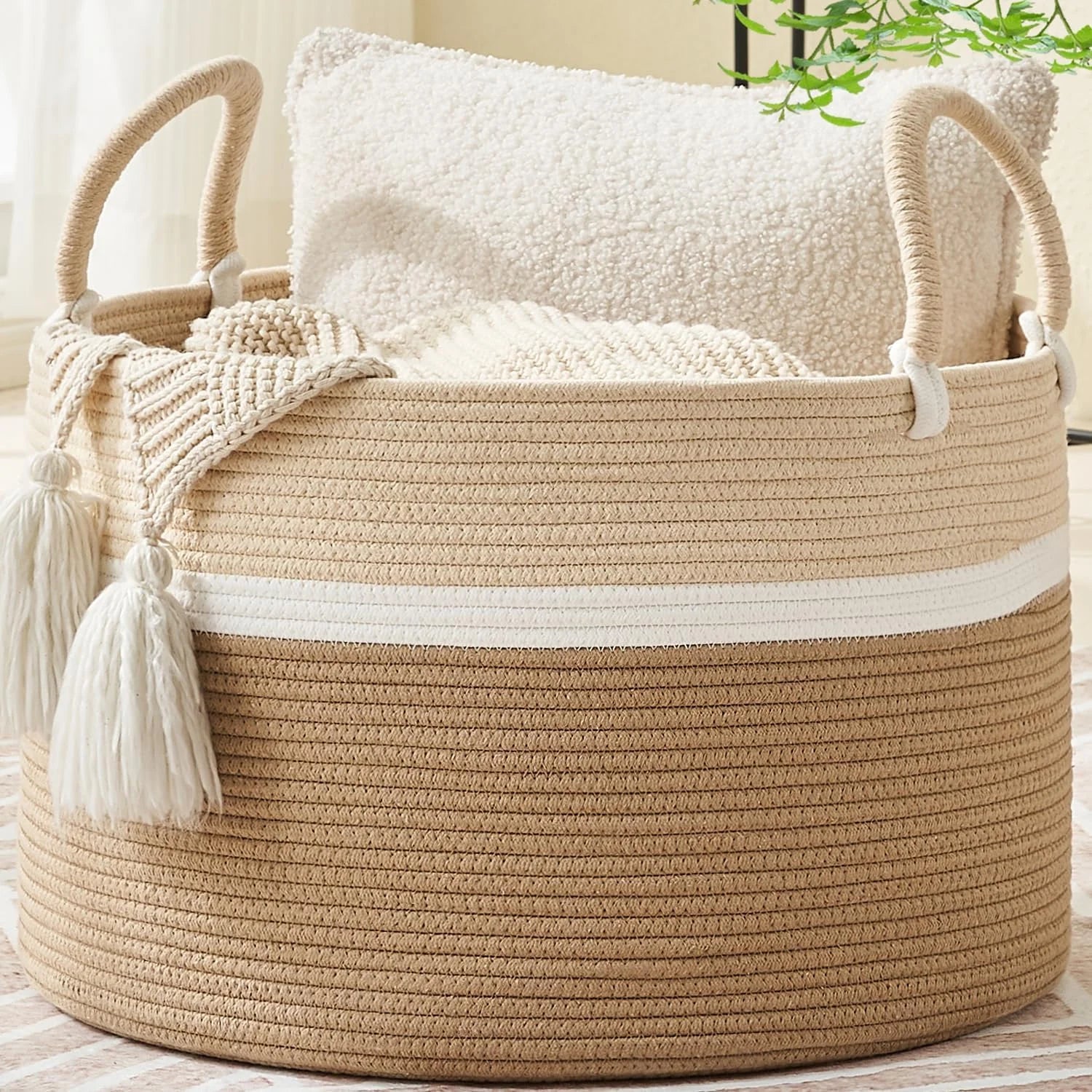 Large Blanket Basket with Handles, Storage Basket for Living Room, Extra Large Capacity, Blanket Storage, Laundry bifanuoyard - Image 14