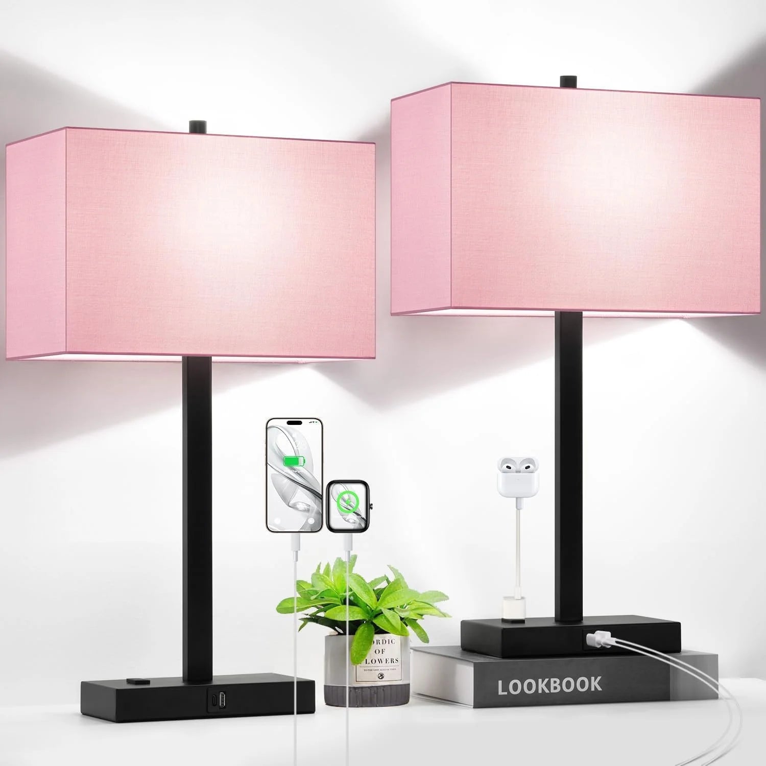 Touch Bedside lamps with 2 USB & AC Outlets, Dimmable, Bulb Included - Image 12
