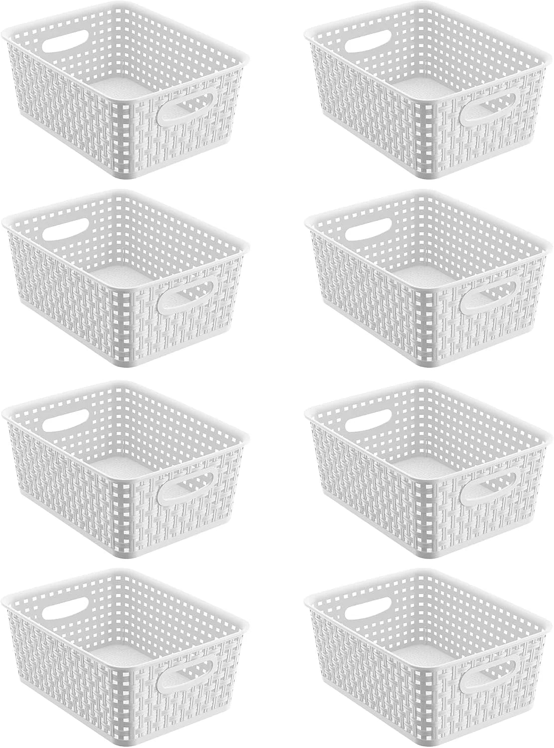 Black Storage Baskets, Plastic Woven Organizer Baskets, Stackable Shelf Baskets for Closet, Pantry