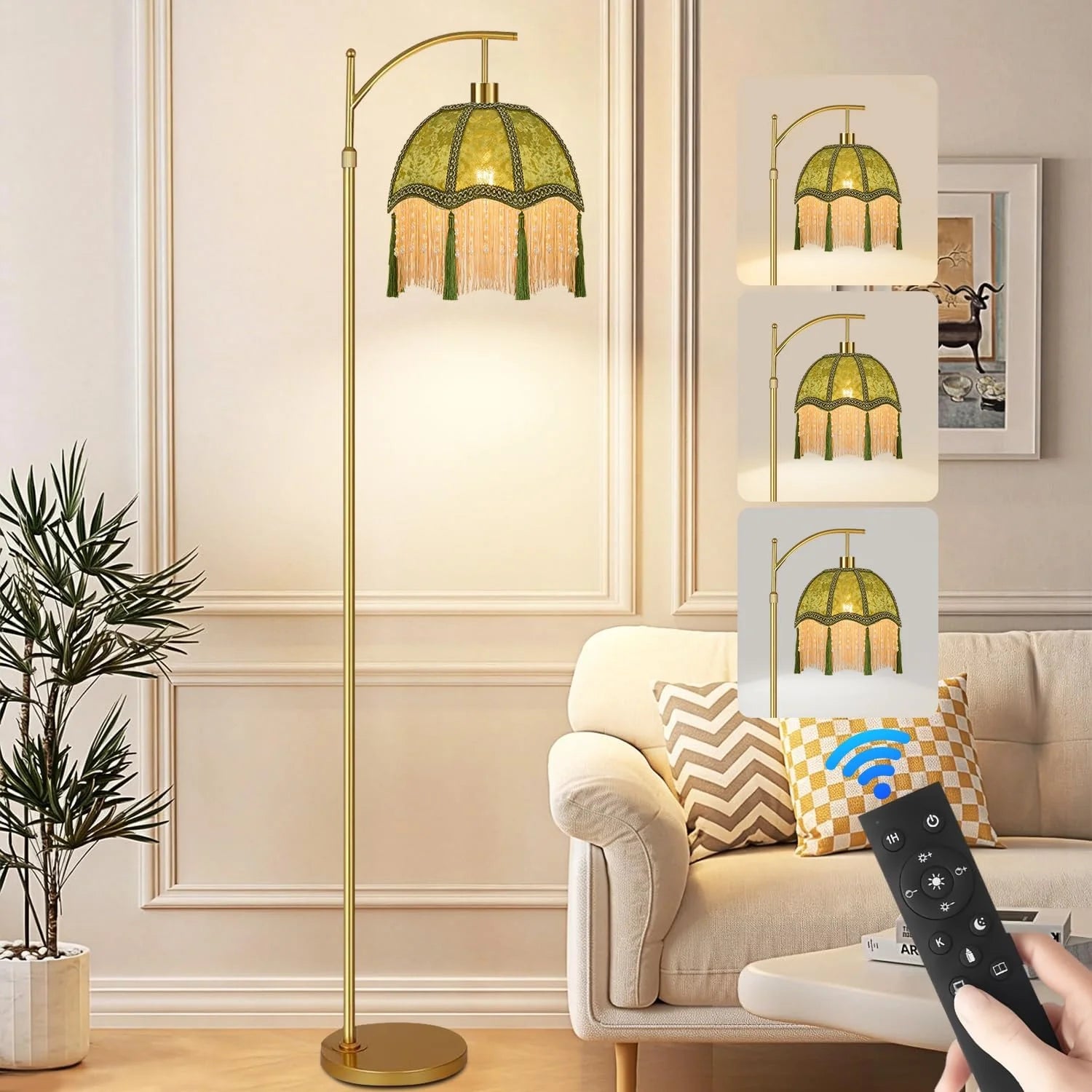 Floor Lamp for Living Room Rattan Boho Floor Lamp with Remote Control, Dimmable, 3-Color Temperature - Image 9